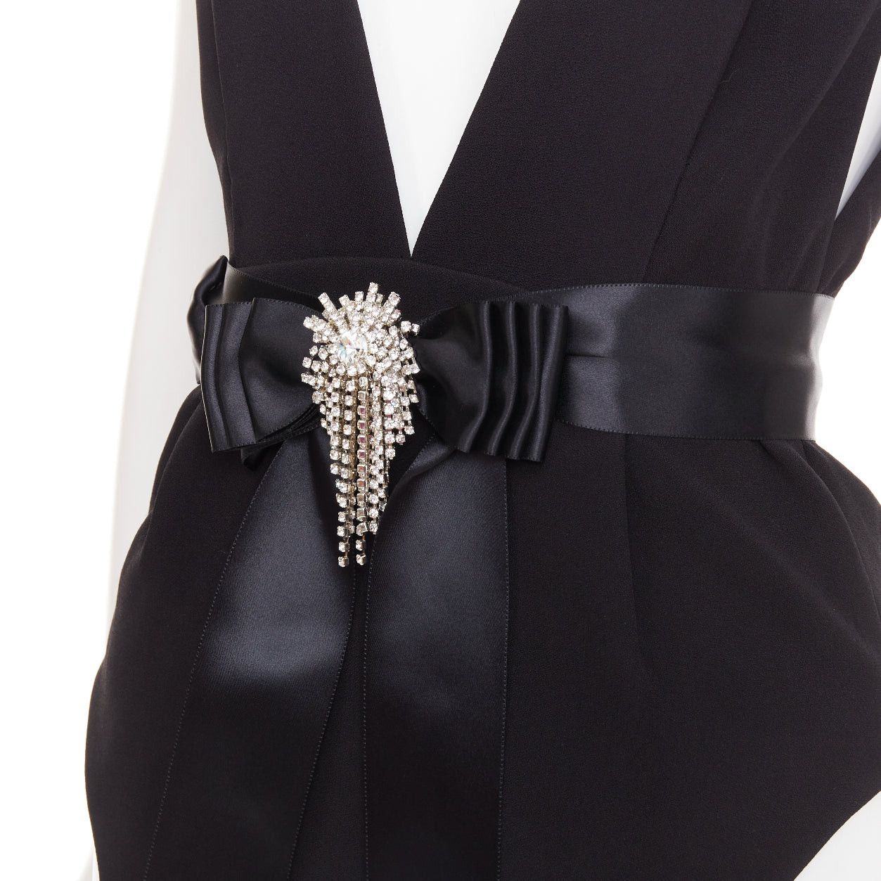 Alexandre Vauthier ALEXANDRE VAUTHIER COUTURE 2021 Runway black plunge neck crystal brooch belt high slit bodysuit dress Size S / US 4 / IT 40 - 2 Thumbnail