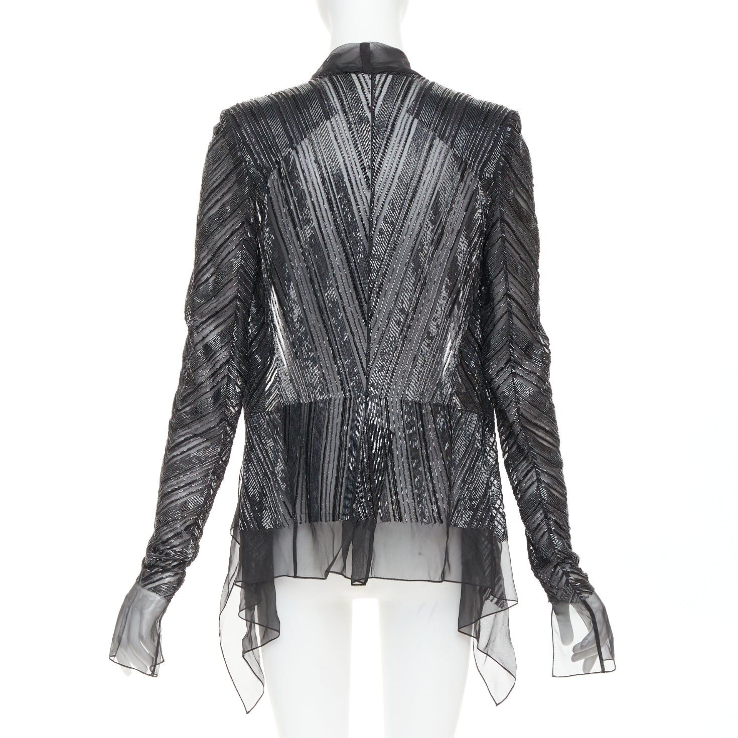 Alexandre Vauthier ALEXANDRE VAUTHIER sheer grey geometric long bead embellished drape jacket Size S / US 4 / IT 40 - 5 Thumbnail