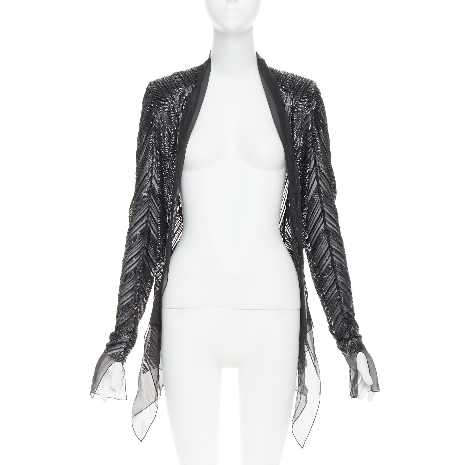 Alexandre Vauthier ALEXANDRE VAUTHIER sheer grey geometric long bead embellished drape jacket Size S / US 4 / IT 40 - 3 Thumbnail