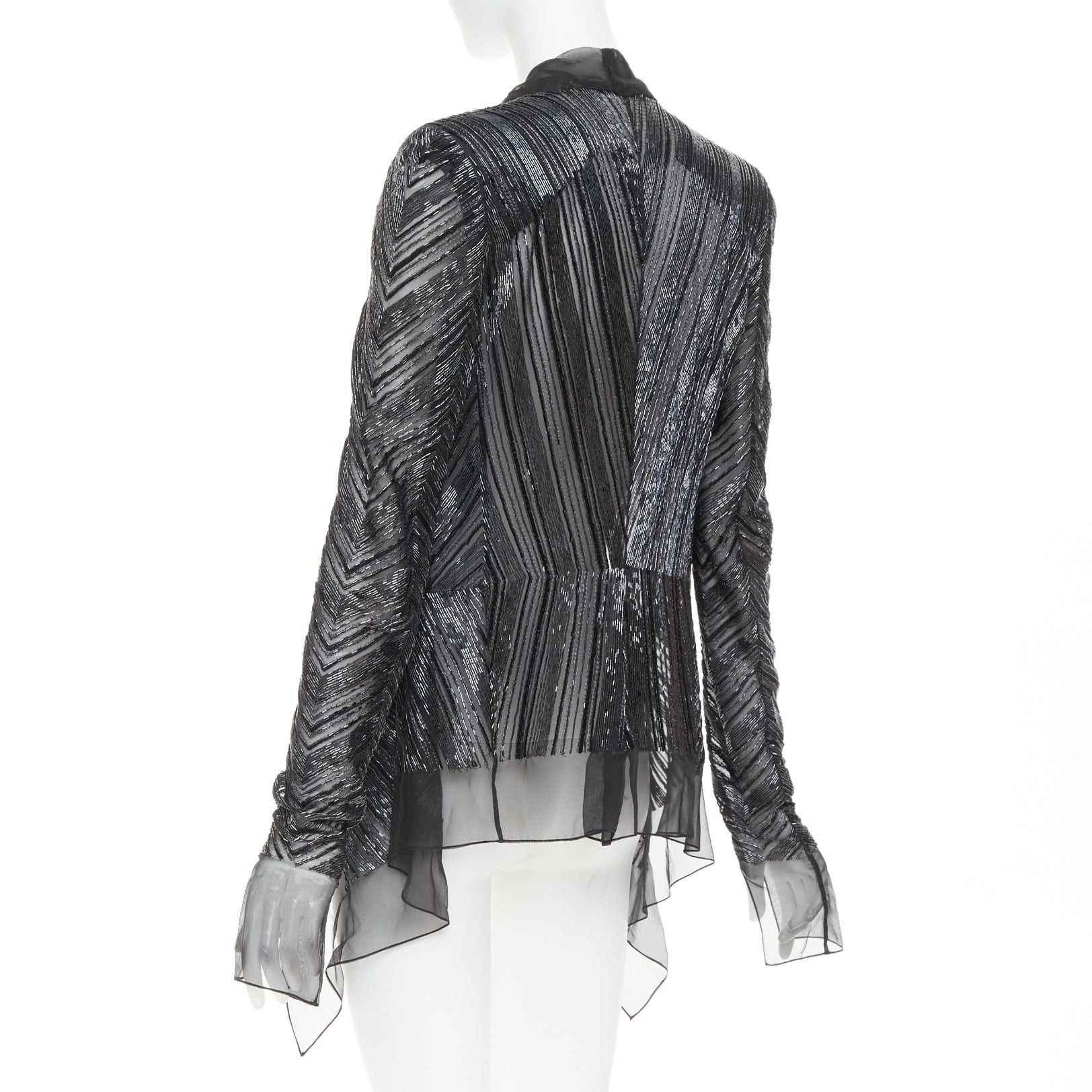 Alexandre Vauthier ALEXANDRE VAUTHIER sheer grey geometric long bead embellished drape jacket Size S / US 4 / IT 40 - 6 Thumbnail