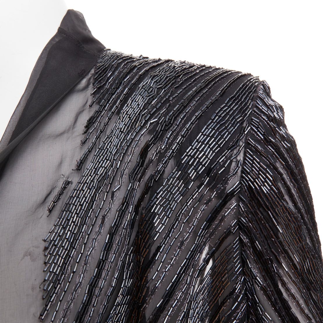Alexandre Vauthier ALEXANDRE VAUTHIER sheer grey geometric long bead embellished drape jacket Size S / US 4 / IT 40 - 8 Thumbnail