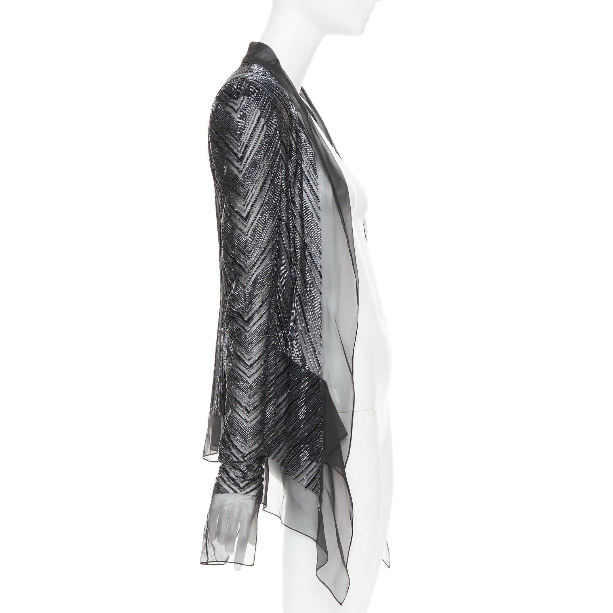 Alexandre Vauthier ALEXANDRE VAUTHIER sheer grey geometric long bead embellished drape jacket Size S / US 4 / IT 40 - 4 Thumbnail