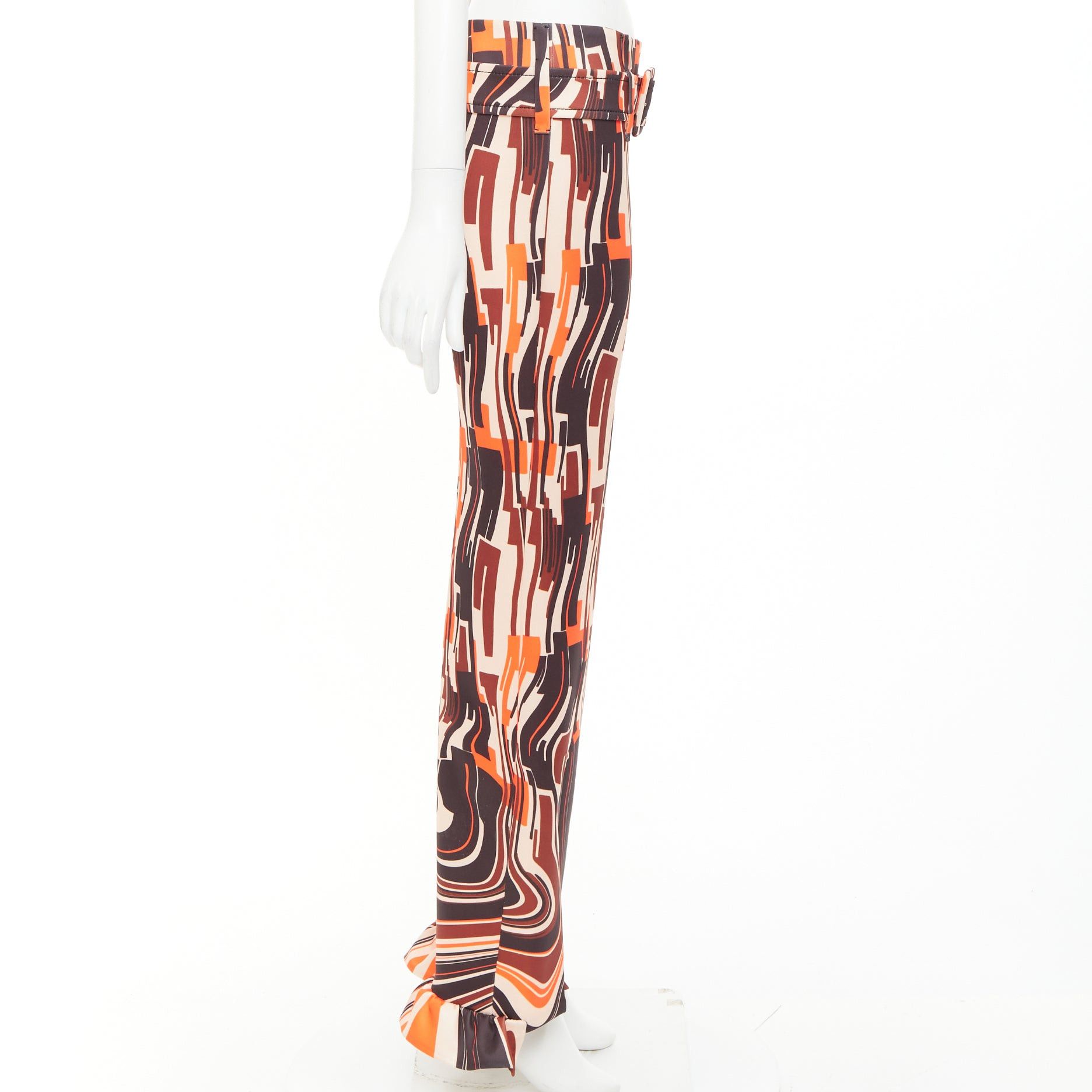 Prada PRADA 2019 Runway orange black geometric print belted ruffled hem pants IT38 XS Size 26" / US 2 / IT 38 - 4 Thumbnail
