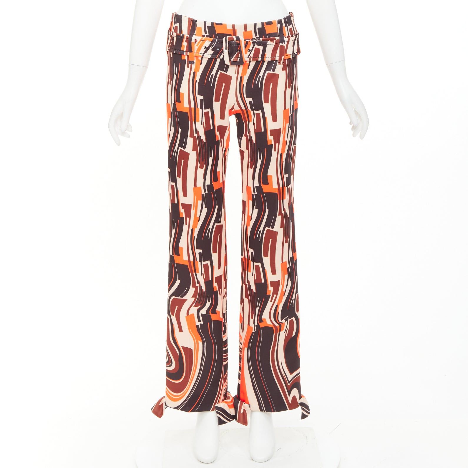 Prada PRADA 2019 Runway orange black geometric print belted ruffled hem pants IT38 XS Size 26" / US 2 / IT 38 - 9 Thumbnail