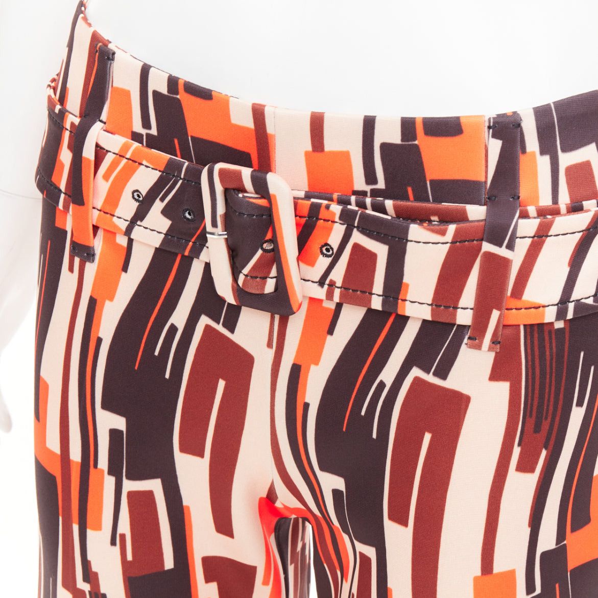 Prada PRADA 2019 Runway orange black geometric print belted ruffled hem pants IT38 XS Size 26" / US 2 / IT 38 - 7 Thumbnail