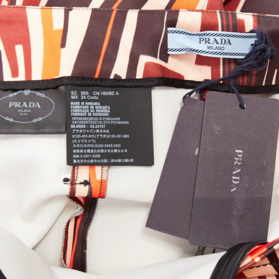 Prada PRADA 2019 Runway orange black geometric print belted ruffled hem pants IT38 XS Size 26" / US 2 / IT 38 - 8 Thumbnail