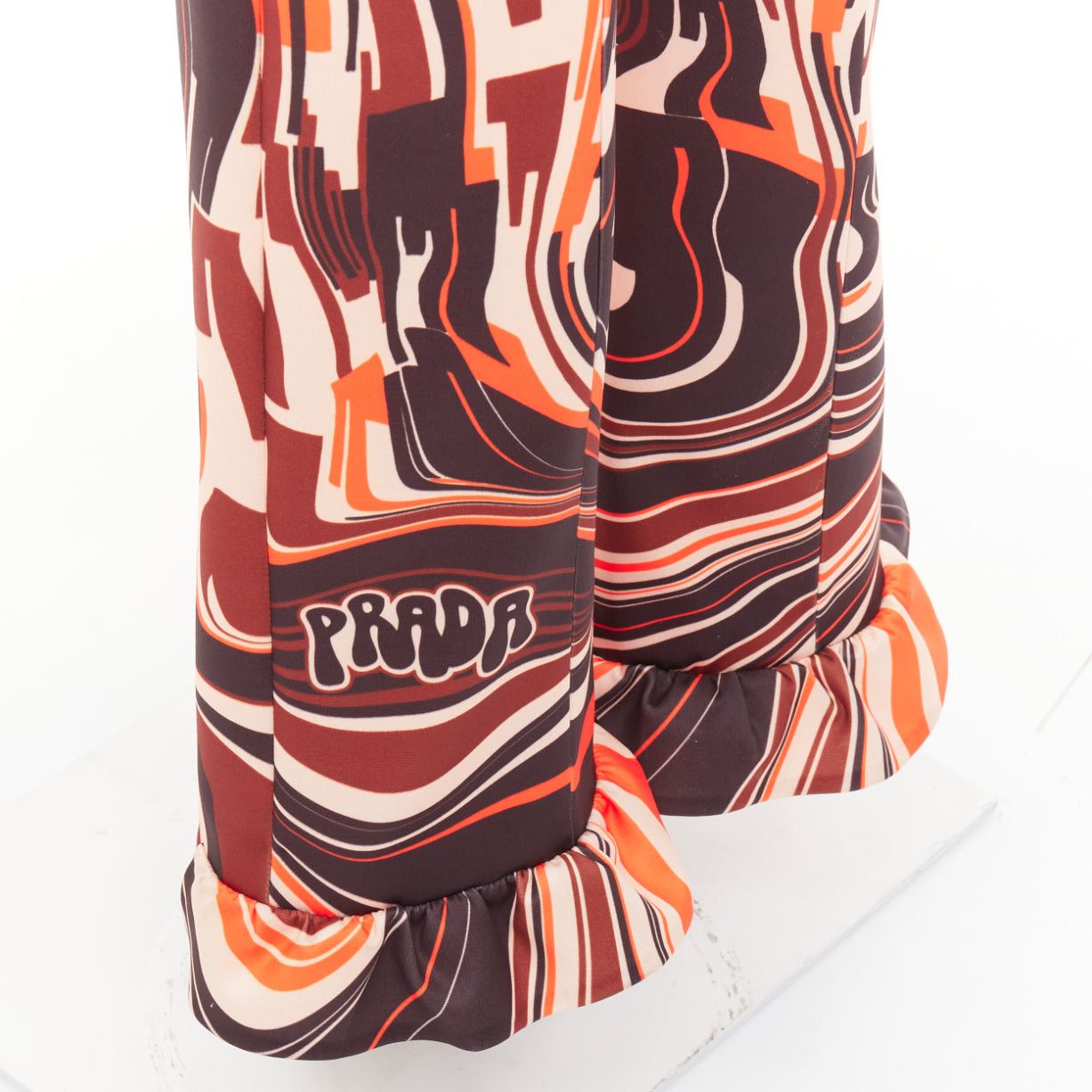 Prada PRADA 2019 Runway orange black geometric print belted ruffled hem pants IT38 XS Size 26" / US 2 / IT 38 - 2 Thumbnail