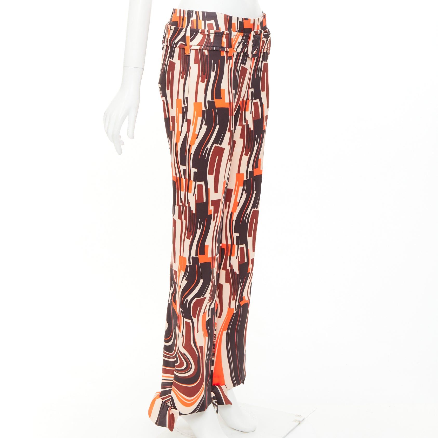 Prada PRADA 2019 Runway orange black geometric print belted ruffled hem pants IT38 XS Size 26" / US 2 / IT 38 - 3 Thumbnail