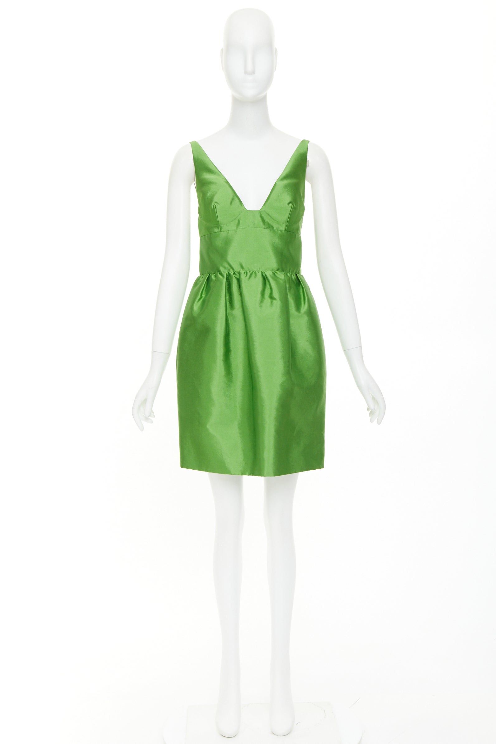 Prada PRADA 2022 Kelly green duchess silk V-neck sleeveless mini dress IT42 M Size M / US 6-8 / IT 42-44 - 9 Thumbnail
