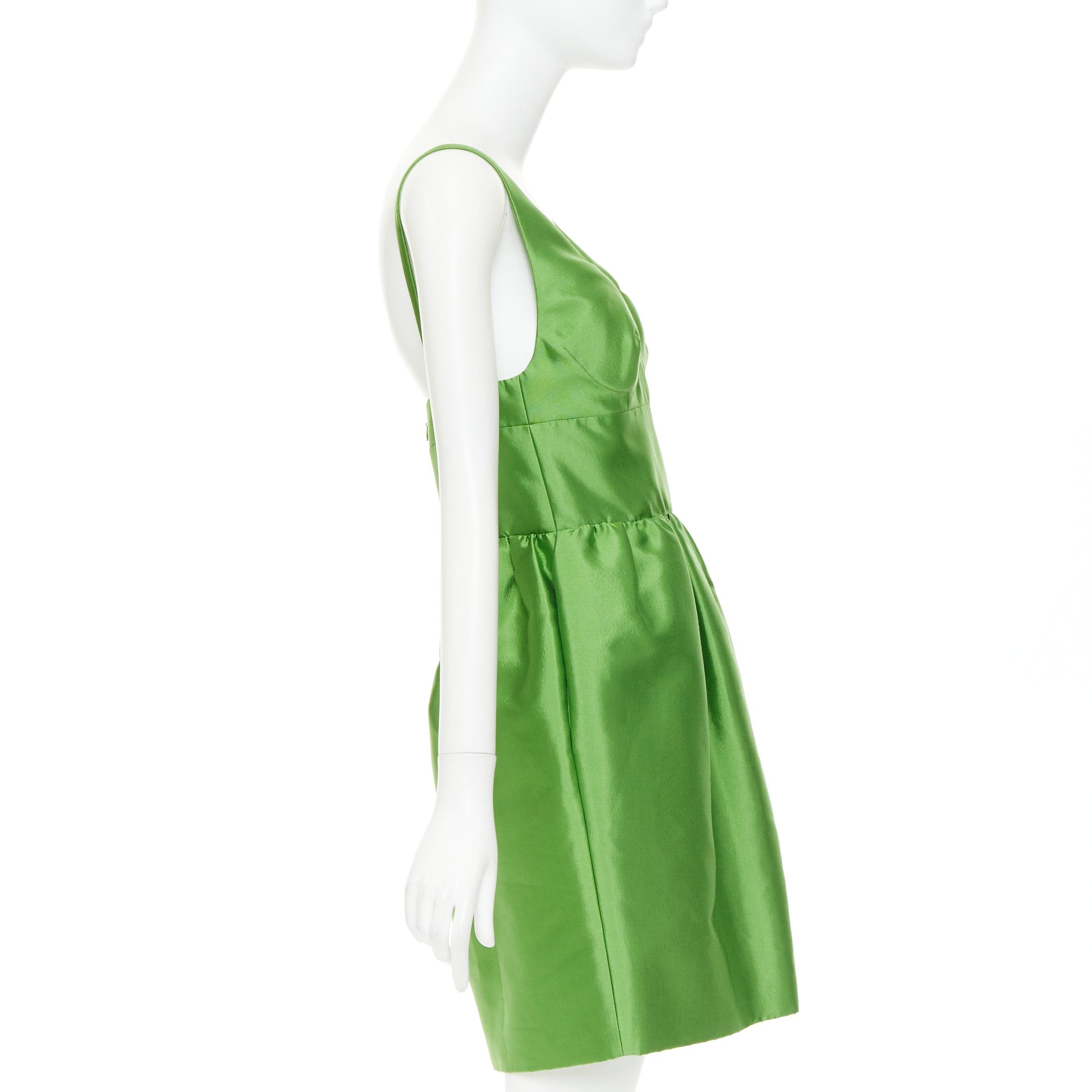 Prada PRADA 2022 Kelly green duchess silk V-neck sleeveless mini dress IT42 M Size M / US 6-8 / IT 42-44 - 4 Thumbnail