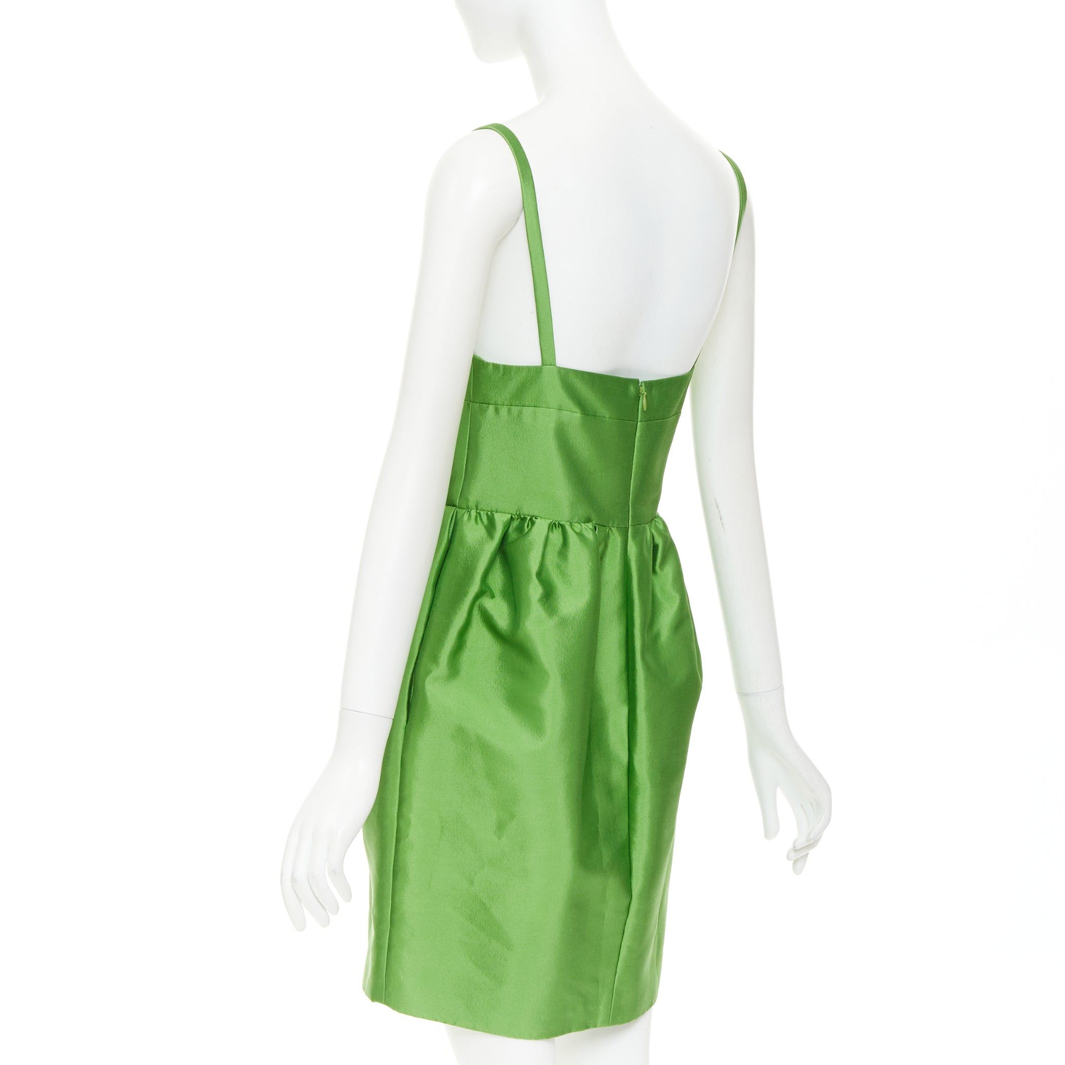 Prada PRADA 2022 Kelly green duchess silk V-neck sleeveless mini dress IT42 M Size M / US 6-8 / IT 42-44 - 6 Thumbnail
