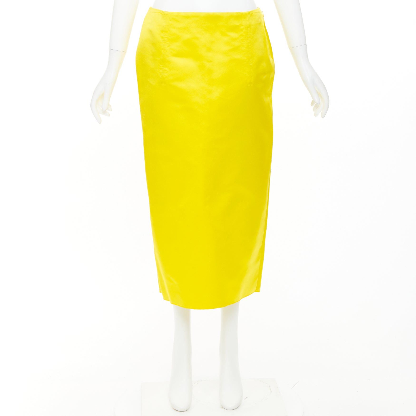 Prada PRADA 2022 Raf Simons Runway yellow satin black split high waisted midi skirt IT40 S Size 27" / US 4 / IT 40 - 10 Thumbnail