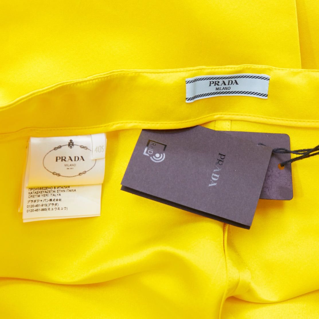 Prada PRADA 2022 Raf Simons Runway yellow satin black split high waisted midi skirt IT40 S Size 27" / US 4 / IT 40 - 9 Thumbnail