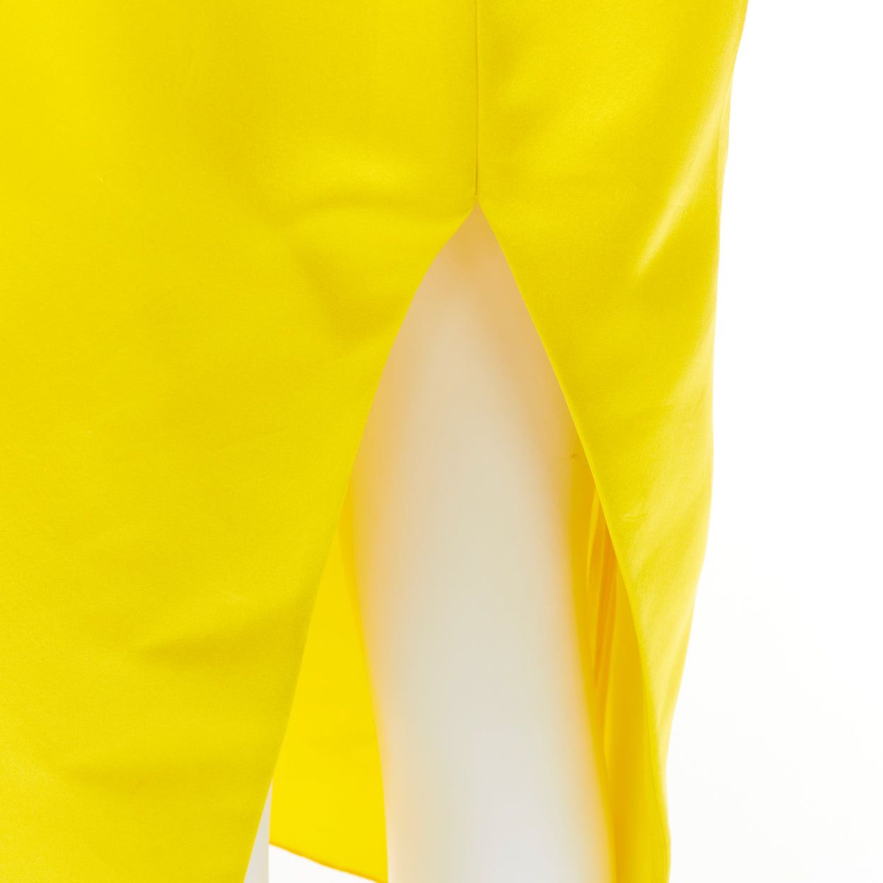 Prada PRADA 2022 Raf Simons Runway yellow satin black split high waisted midi skirt IT40 S Size 27" / US 4 / IT 40 - 6 Thumbnail