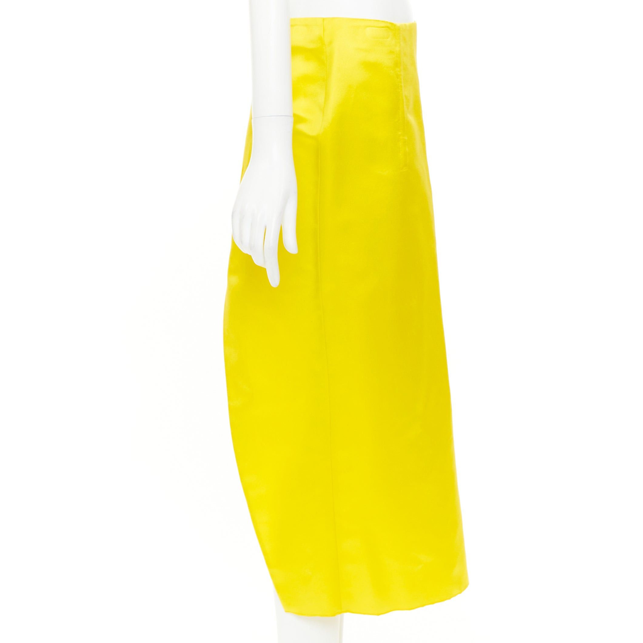 Prada PRADA 2022 Raf Simons Runway yellow satin black split high waisted midi skirt IT40 S Size 27" / US 4 / IT 40 - 4 Thumbnail
