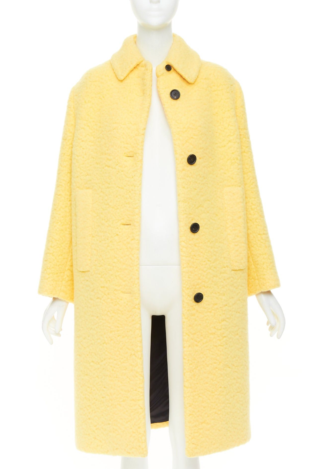 Prada PRADA 2021 Raf Simons Runway pastel yellow wool boucle long oversized coat IT38 XS Size XS / US 0-2 / IT 36-38 - 3 Thumbnail