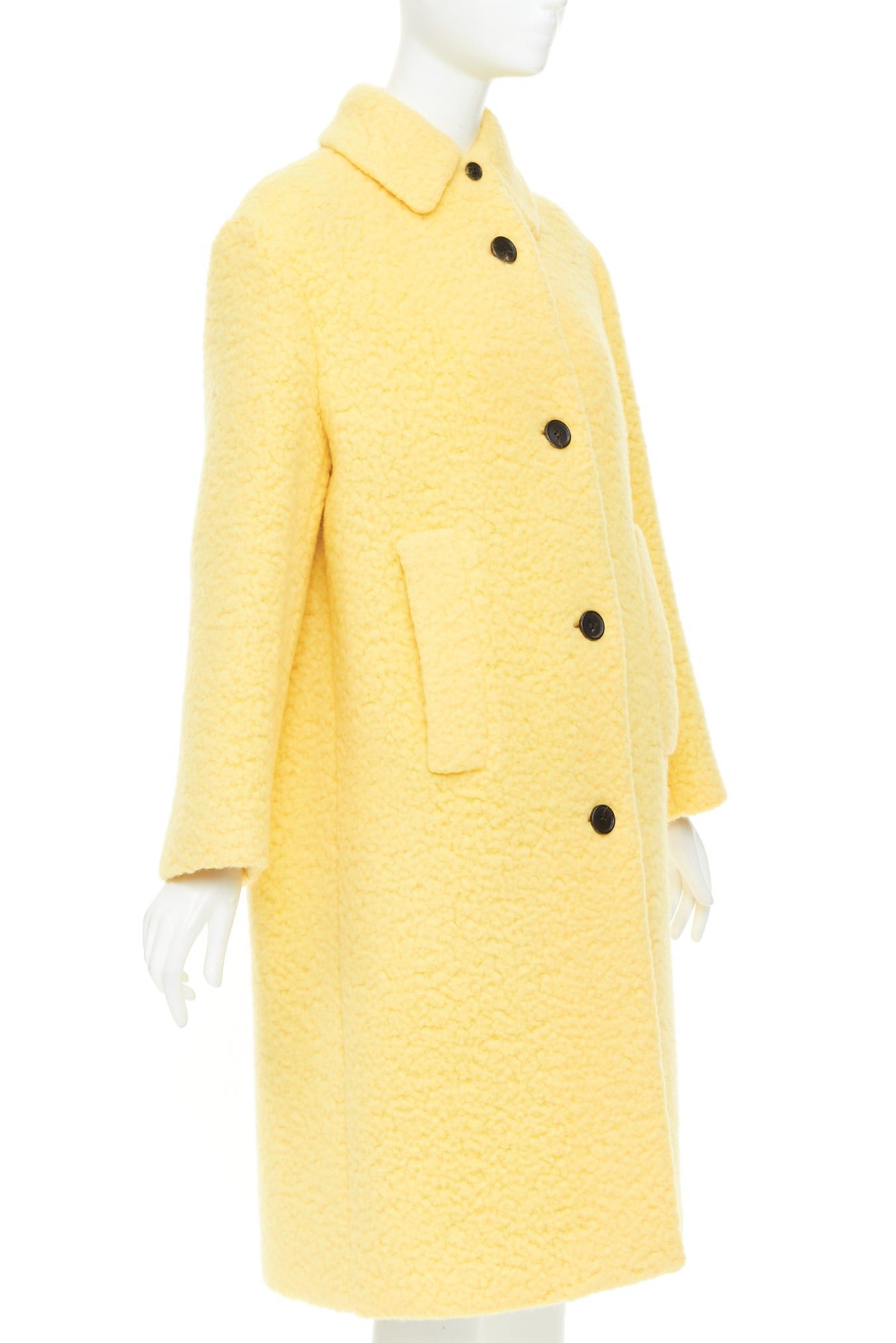 Prada PRADA 2021 Raf Simons Runway pastel yellow wool boucle long oversized coat IT38 XS Size XS / US 0-2 / IT 36-38 - 4 Thumbnail