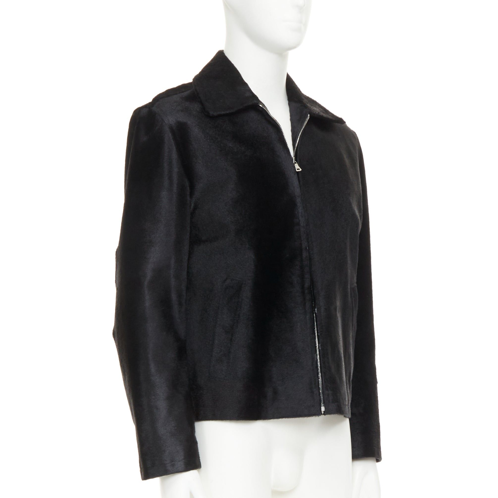 Prada PRADA 1990s Vintage black horsehair leather pocketed zip up boxy minimal jacket IT48 M Size US M / EU 48-50 / 2 - 4 Thumbnail