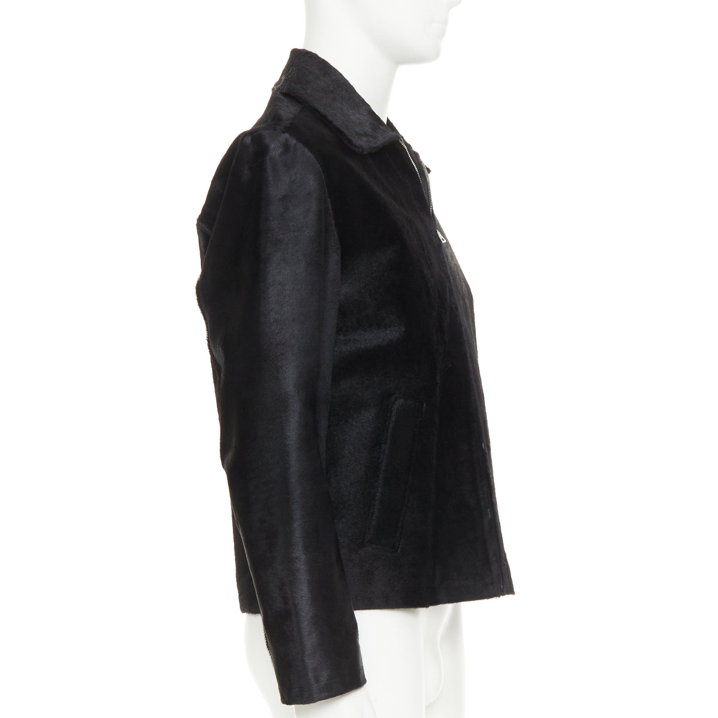 Prada PRADA 1990s Vintage black horsehair leather pocketed zip up boxy minimal jacket IT48 M Size US M / EU 48-50 / 2 - 5 Thumbnail