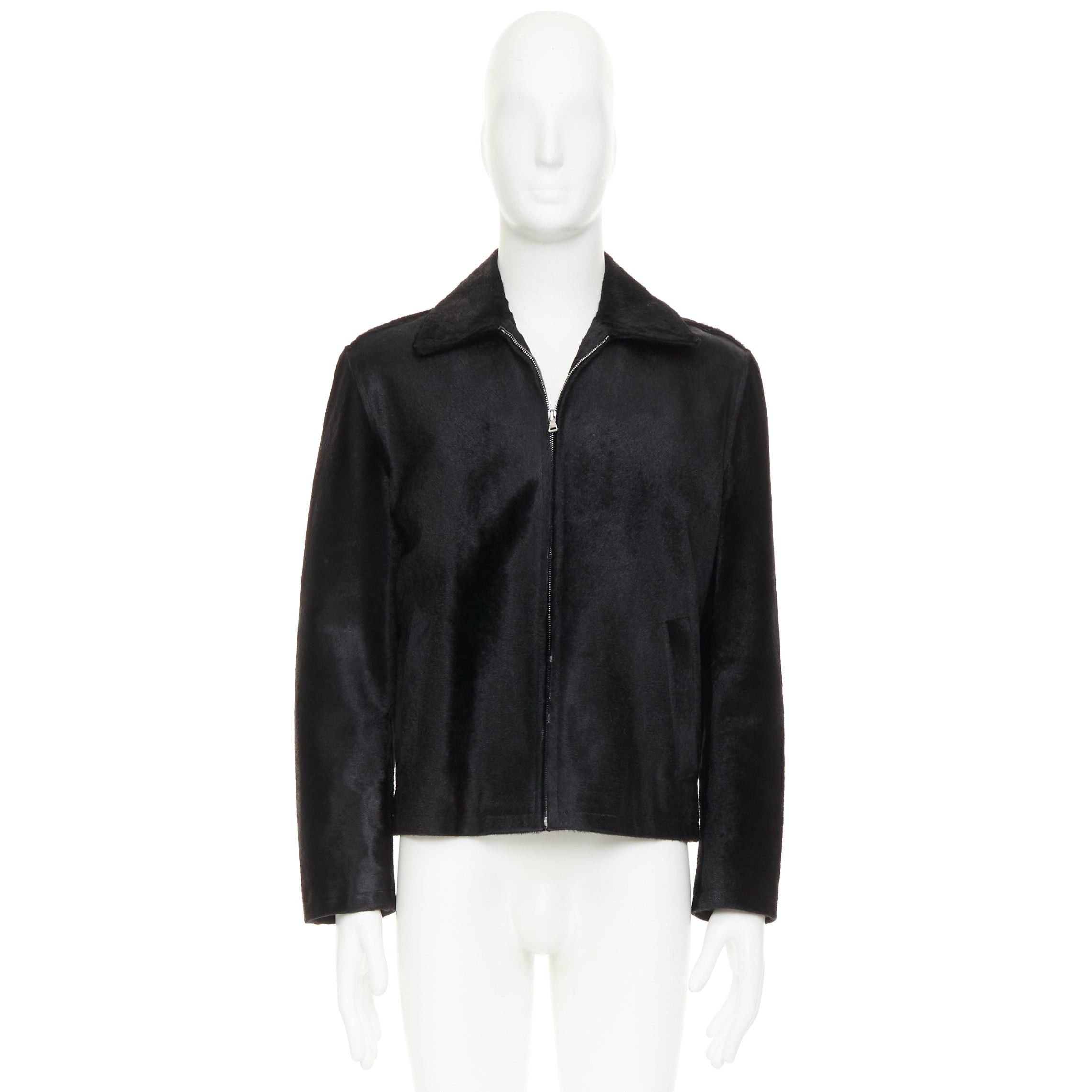 Prada PRADA 1990s Vintage black horsehair leather pocketed zip up boxy minimal jacket IT48 M Size US M / EU 48-50 / 2 - 10 Thumbnail