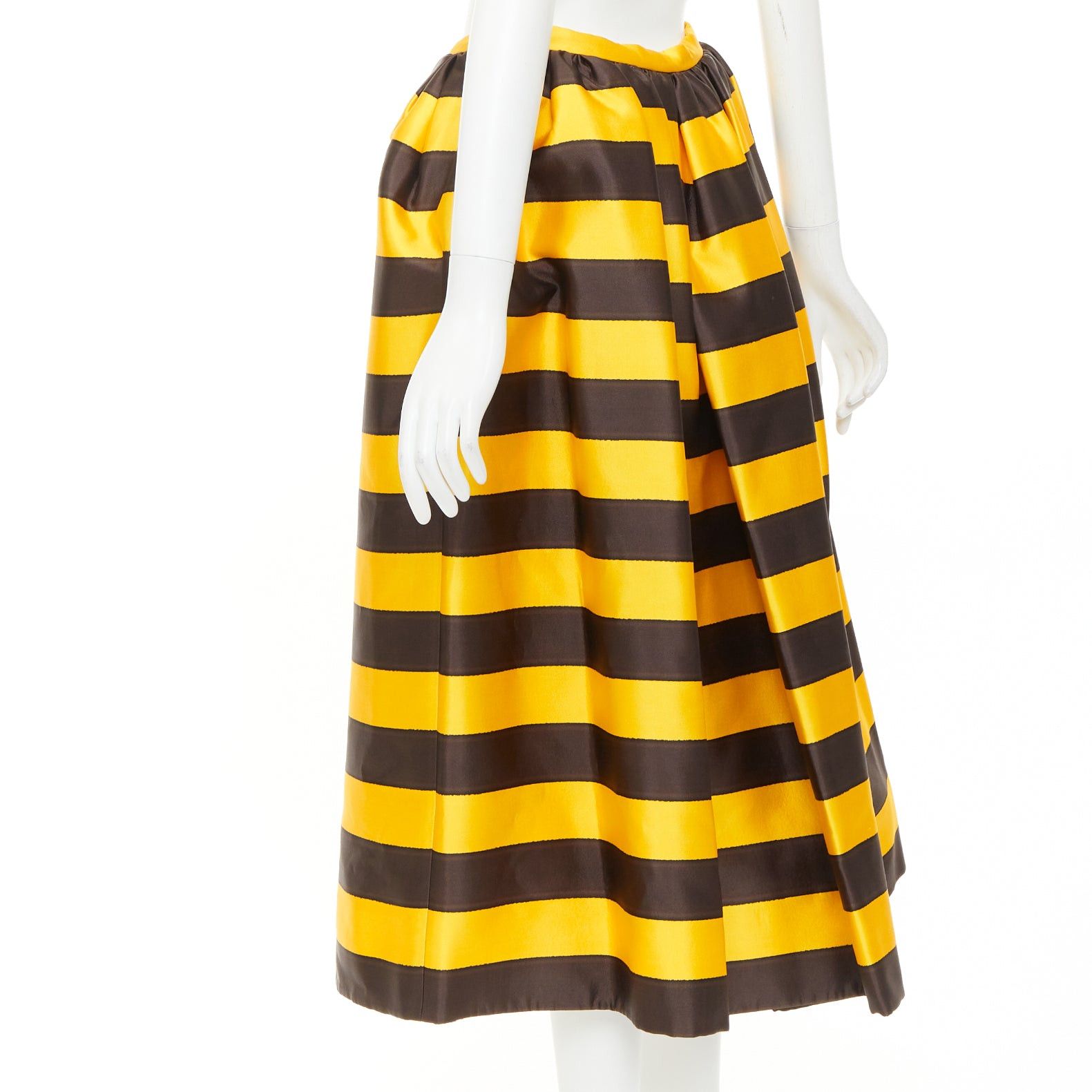 Prada rare PRADA 2022 Raf Simons Tropica yellow brown graphic silk wool striped midi full skirt IT38 XS Size 26" / US 2 / IT 38 - 6 Thumbnail
