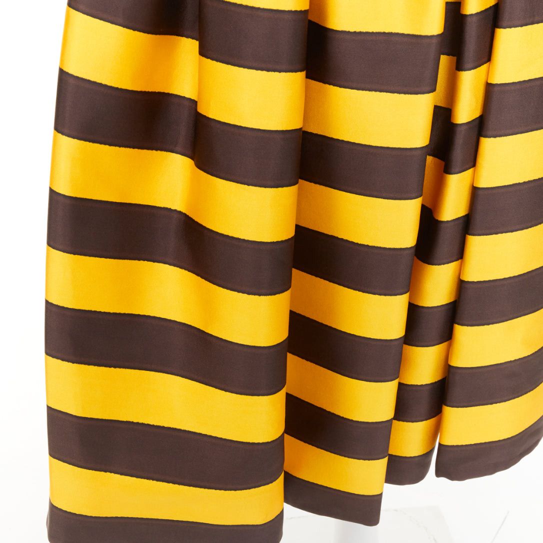 Prada rare PRADA 2022 Raf Simons Tropica yellow brown graphic silk wool striped midi full skirt IT38 XS Size 26" / US 2 / IT 38 - 7 Thumbnail