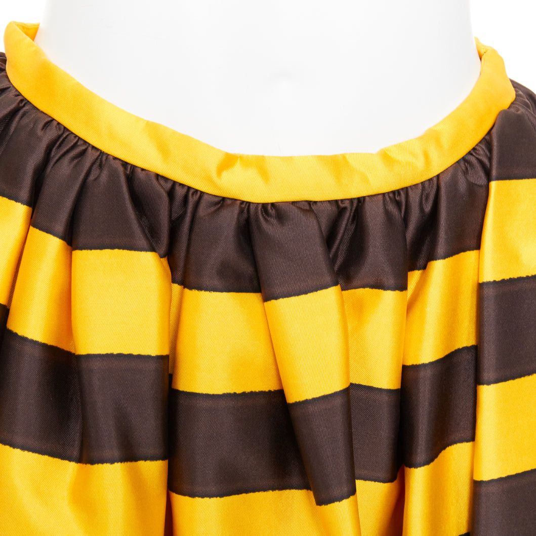 Prada rare PRADA 2022 Raf Simons Tropica yellow brown graphic silk wool striped midi full skirt IT38 XS Size 26" / US 2 / IT 38 - 2 Thumbnail