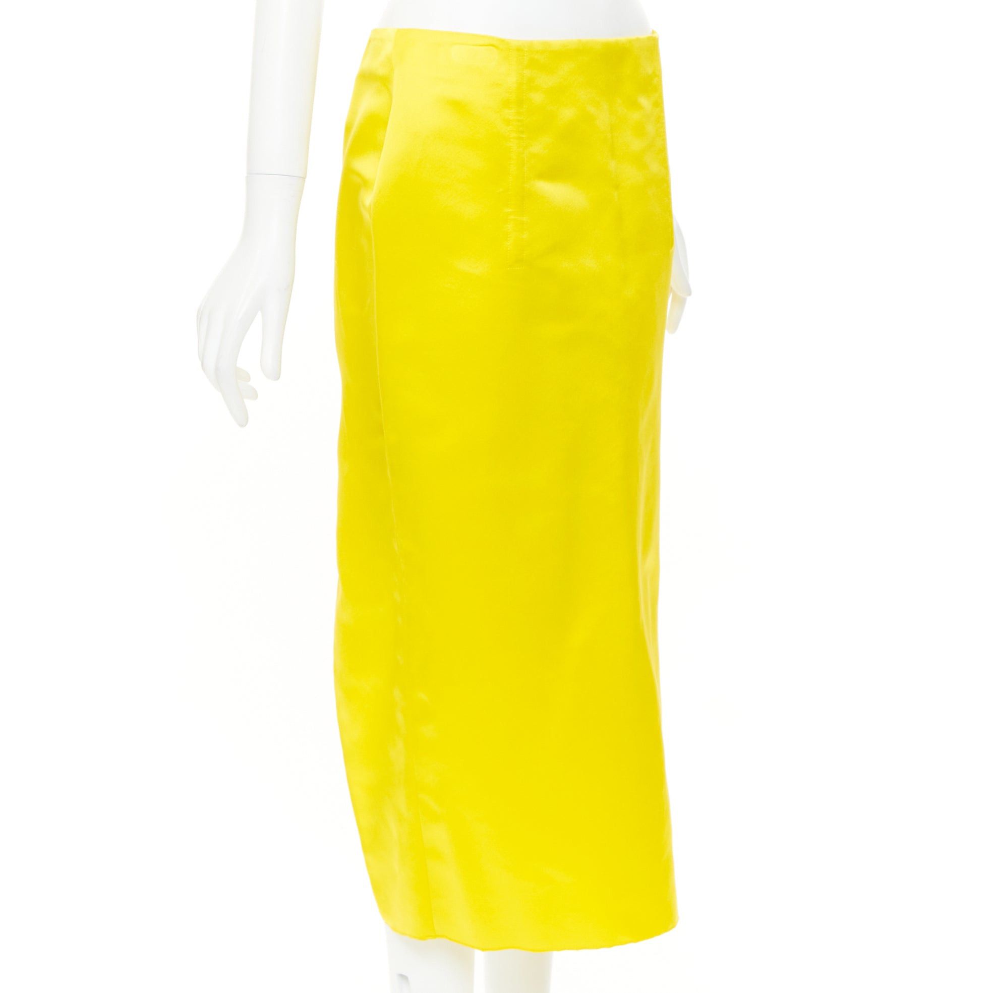 Prada PRADA 2022 Raf Simons Runway yellow satin black split high waisted midi skirt IT42 M Size 28" / US 6 / IT 42 - 3 Thumbnail