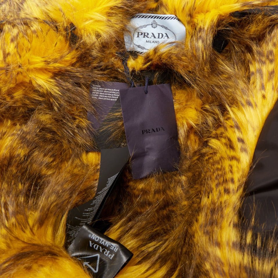 Prada rare PRADA 2021 Raf Simons Runway yellow faux fur black oversized off shoulder bomber coat IT38 XS Size XS / US 0-2 / IT 36-38 - 8 Thumbnail