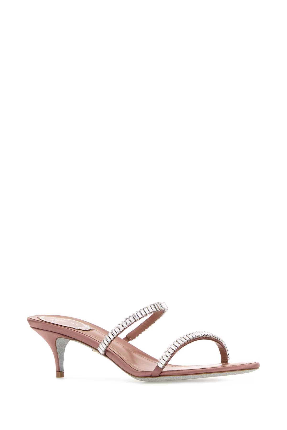 Rene Caovilla Antiqued Pink Satin Spark Mules Size US 7 / IT 37 - 2 Thumbnail