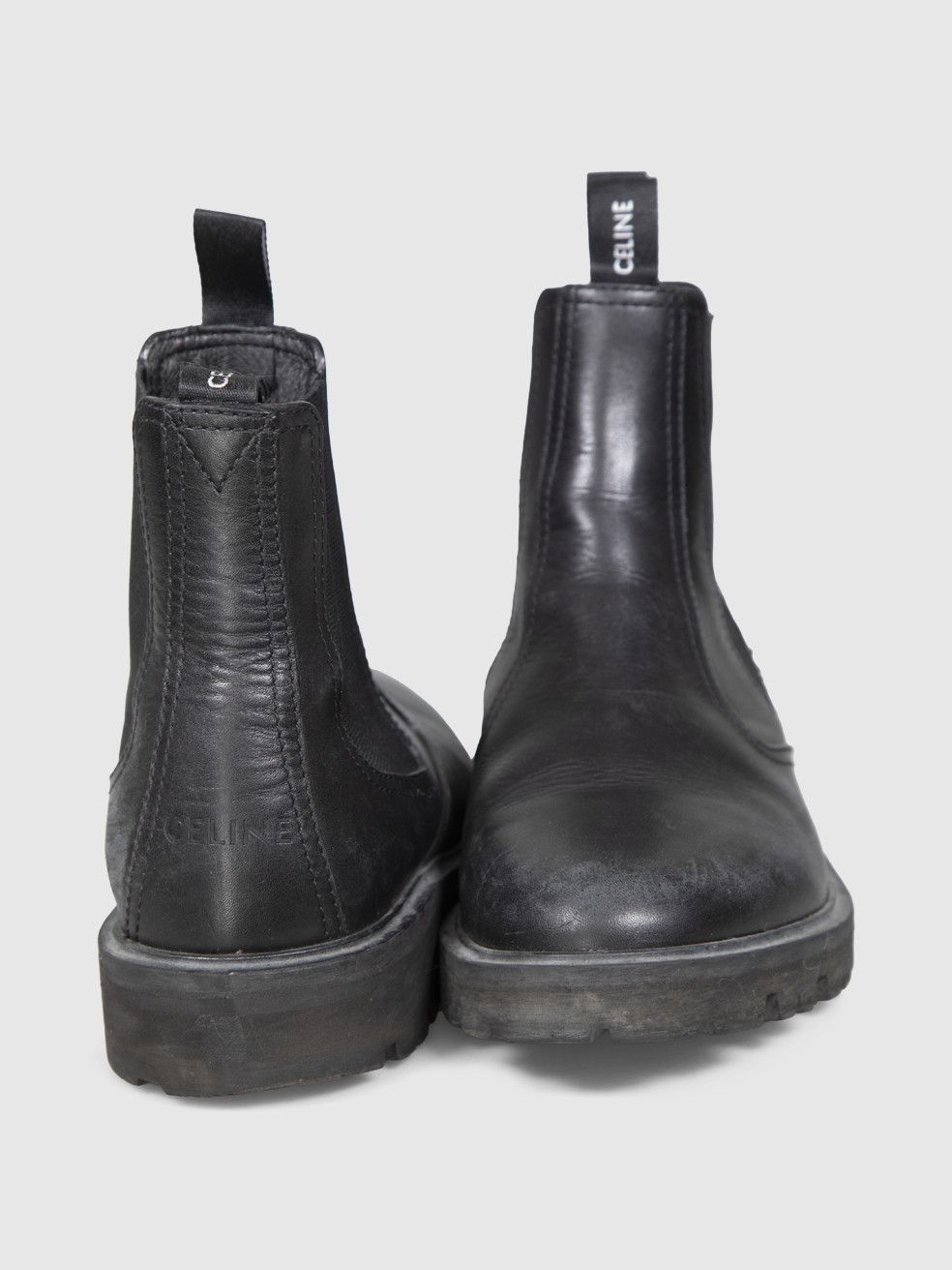 Celine Black Leather Chelsea Logo Tab Boots Size US 12 / IT 42 - 3 Thumbnail