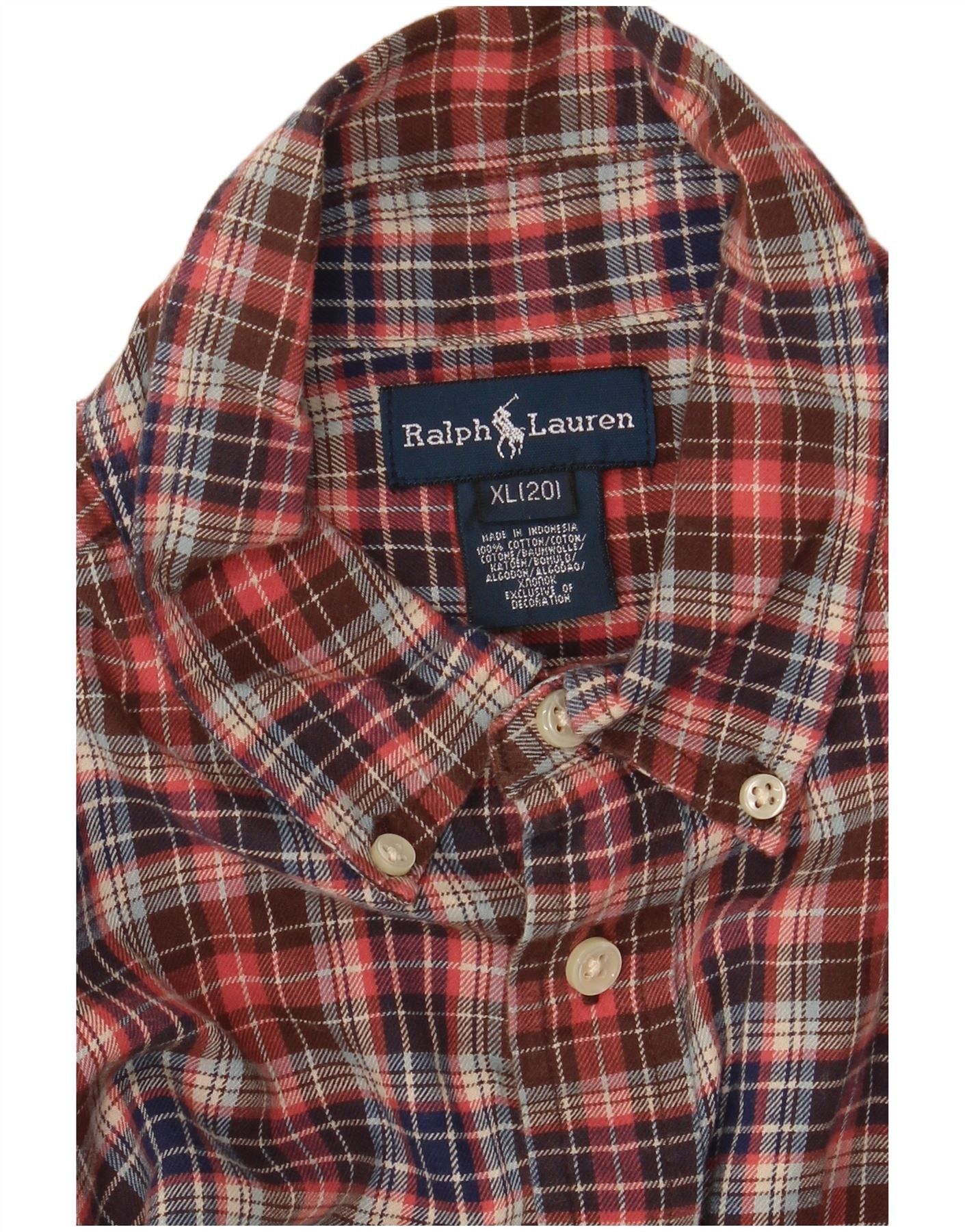 Ralph Lauren Boys Flannel Shirt 15-16 Years XL Red Check Cotton Size ONE SIZE - 3 Thumbnail