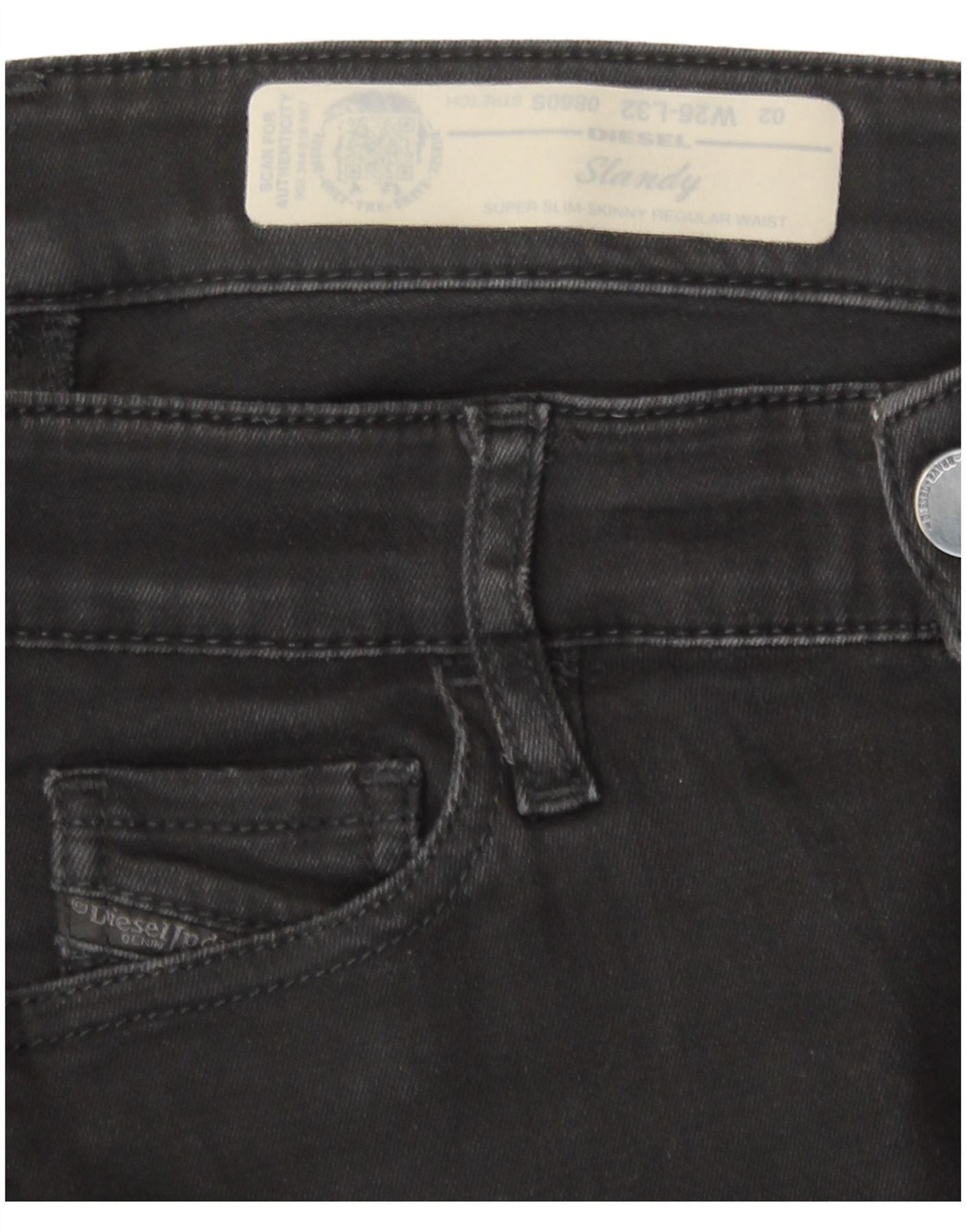 Diesel Womens Slandy Super Slim Skinny Jeans W26 L27 Black Size 42" / US 20 - 4 Thumbnail