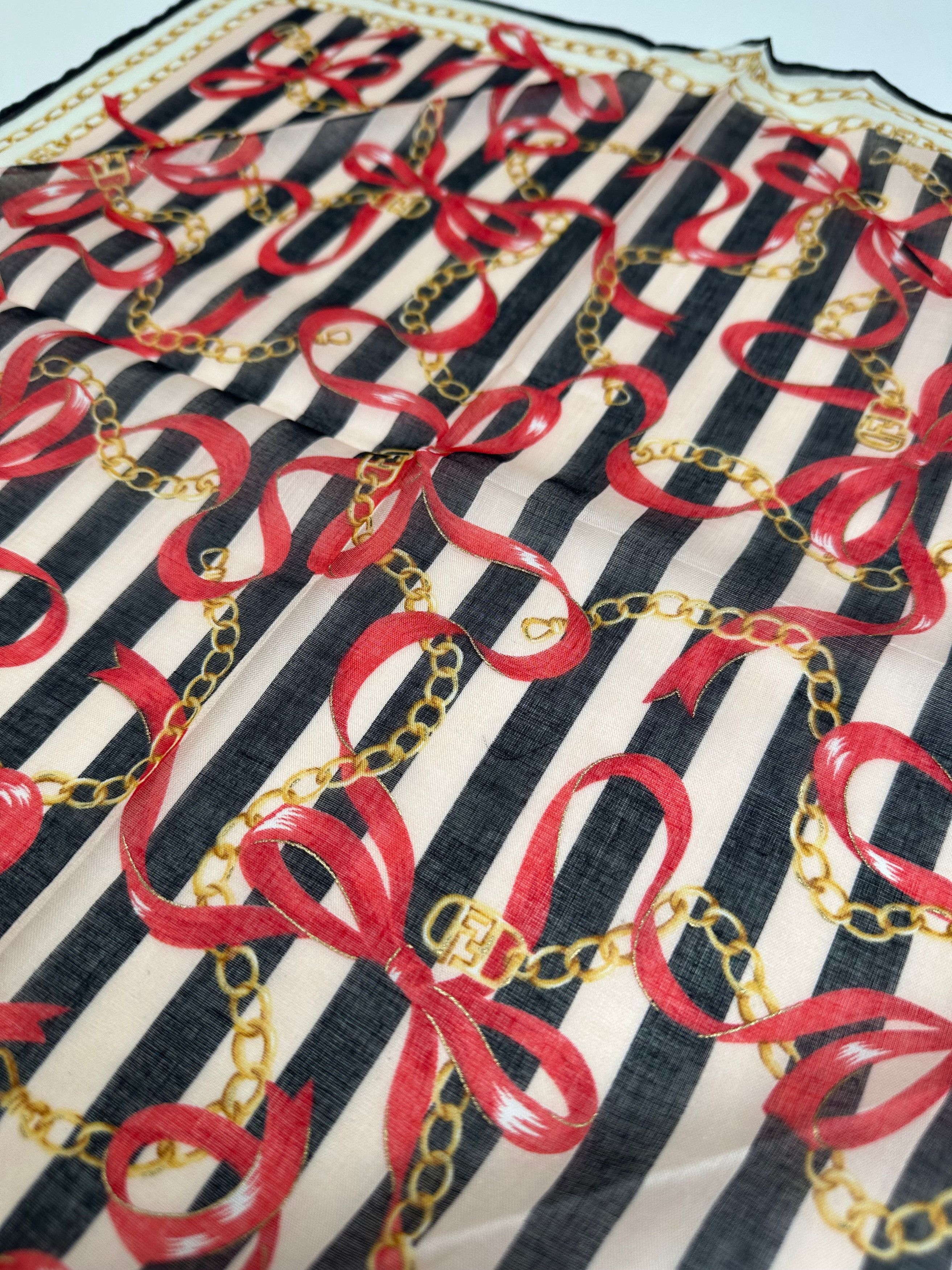 Fendi Vintage Striped Scarf Black Pink White Gold Size ONE SIZE - 4 Thumbnail