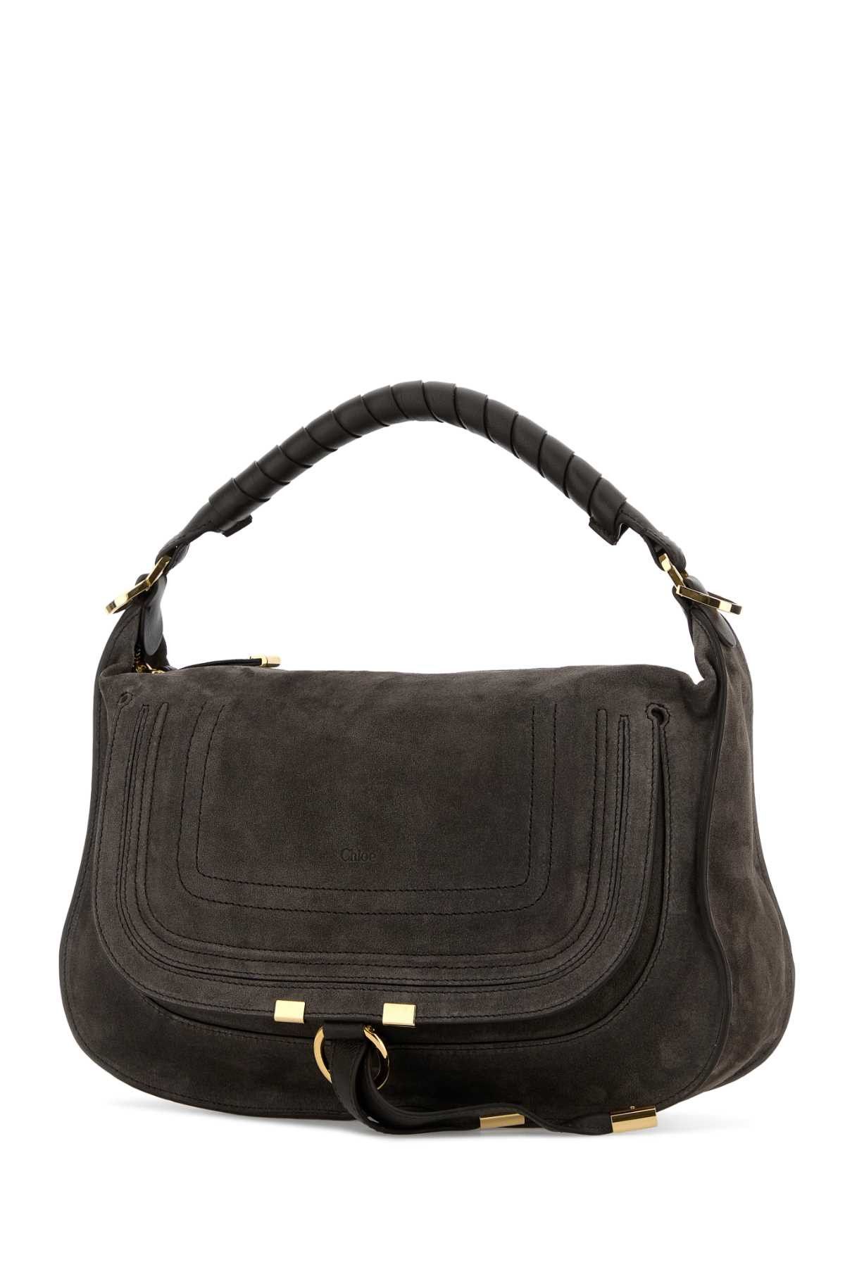Chloe Dark Brown Suede Small Marcie Shoulder Bag Size ONE SIZE - 2 Thumbnail