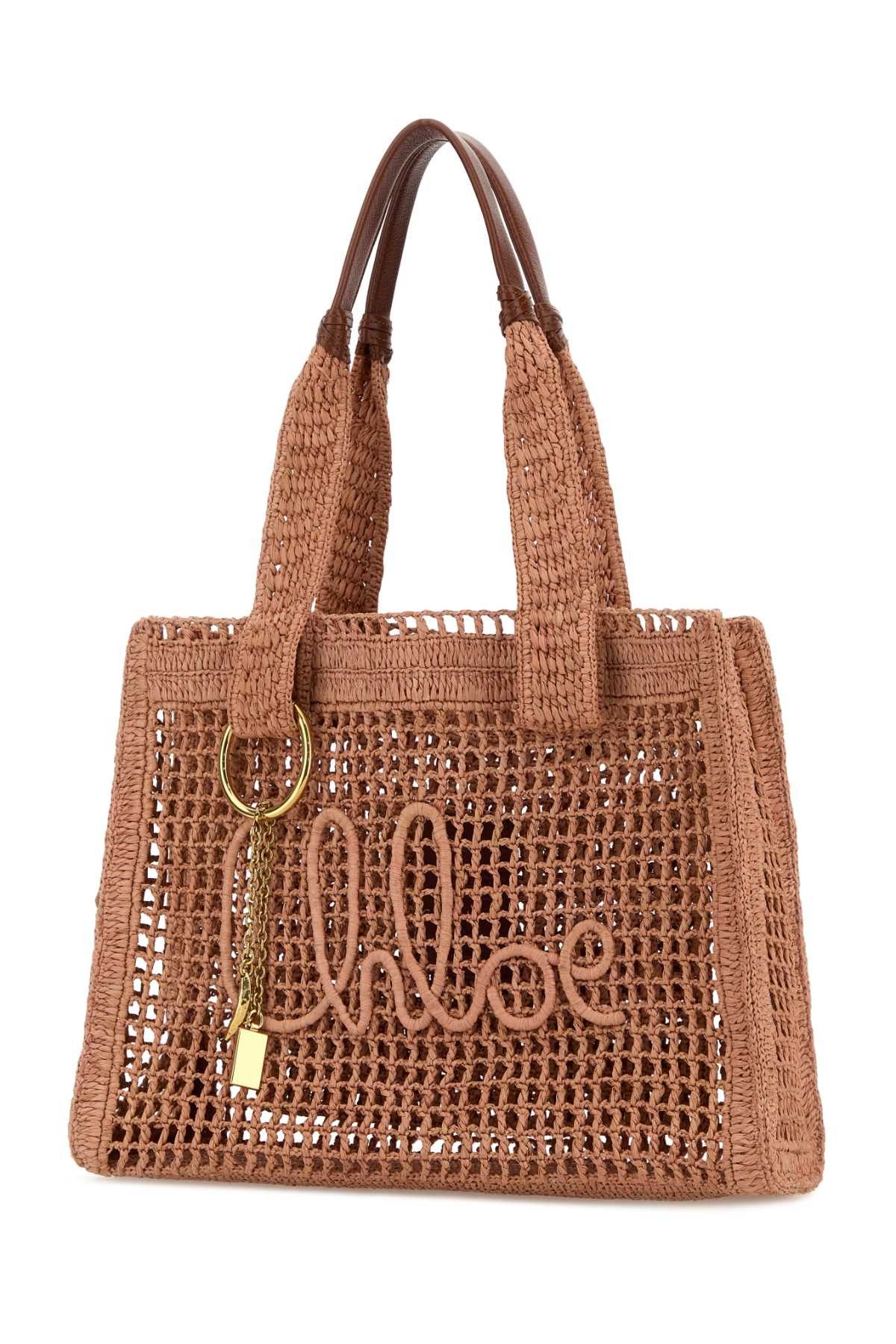 Chloe Antiqued Pink Raffia East-West Summer Banana Shopping Bag Size ONE SIZE - 2 Thumbnail