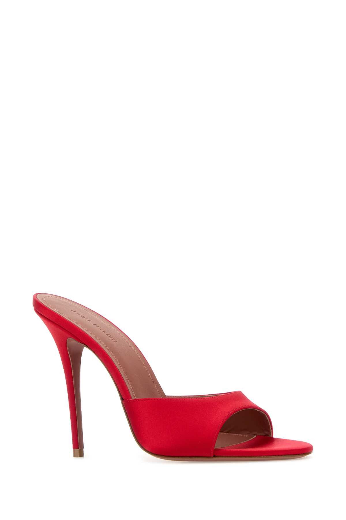 Amina Muaddi Red Satin Elodie Mules Size US 11 / IT 41 - 2 Thumbnail