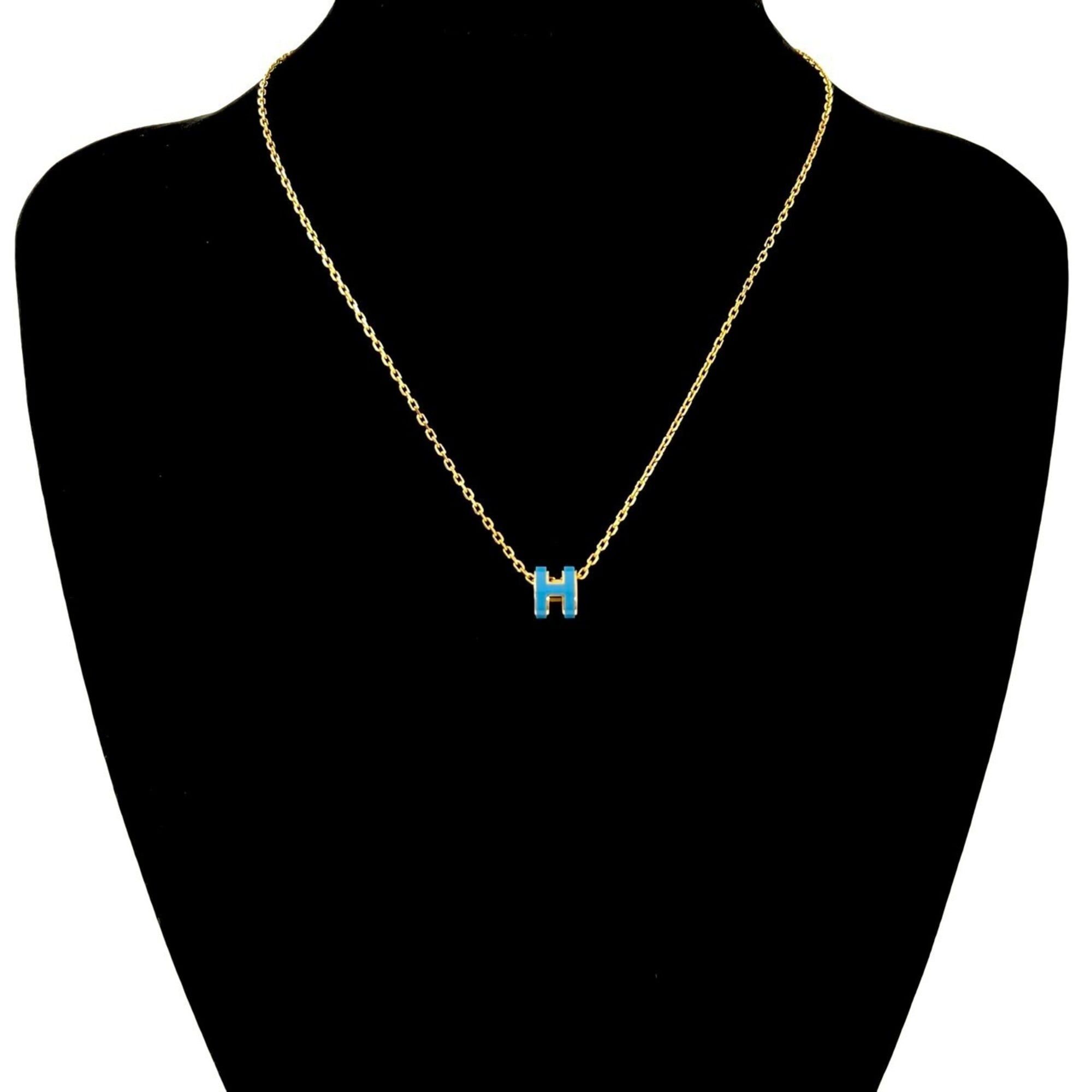 Hermes HERMES Mini Pop H GP Necklace Pendant Choker Accessory Gold Blue Jean 42980 Size ONE SIZE - 2 Thumbnail