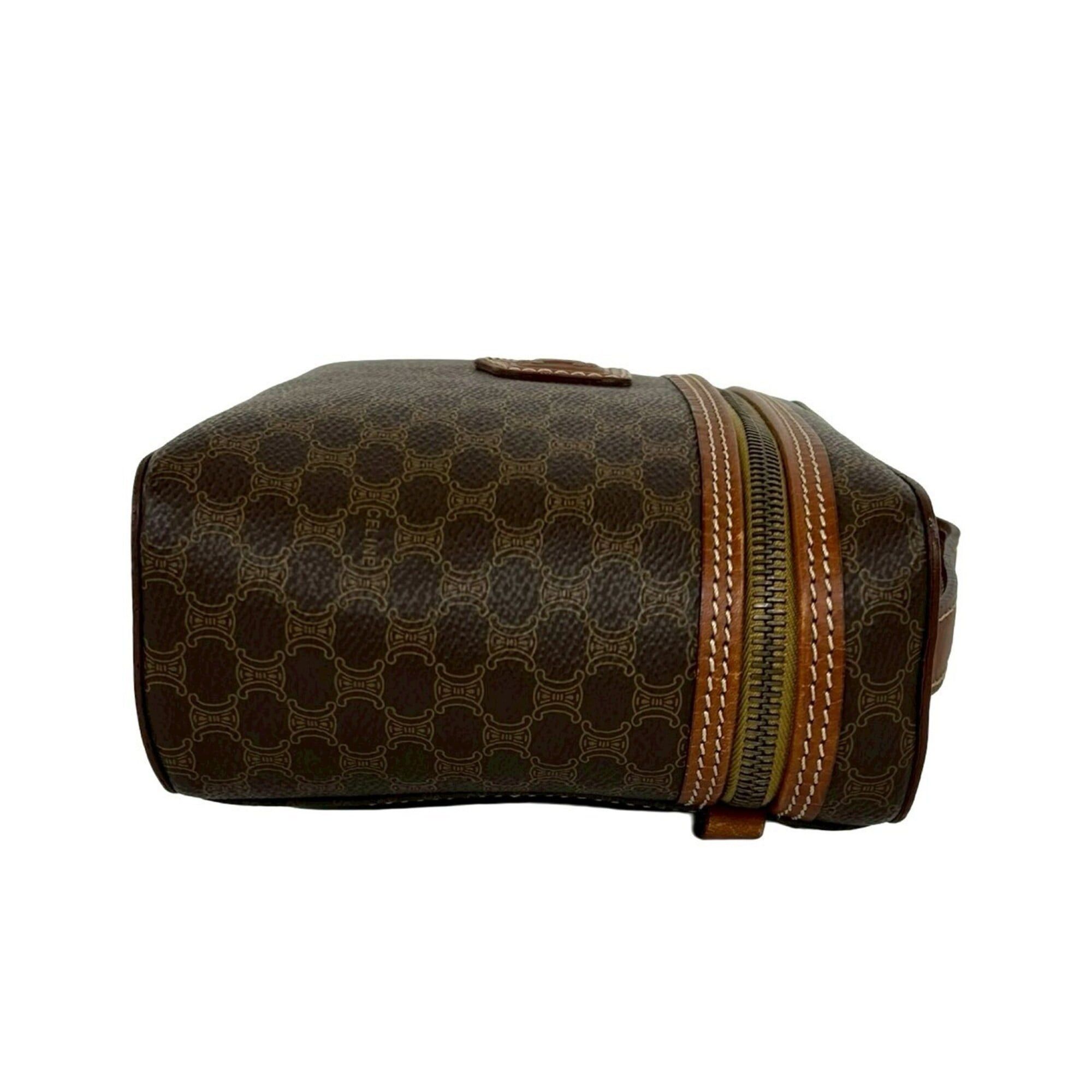 Celine CELINE Vintage Macadam Blazon Triomphe Pattern Leather Handbag Vanity Bag Brown 85094 Size ONE SIZE - 6 Thumbnail