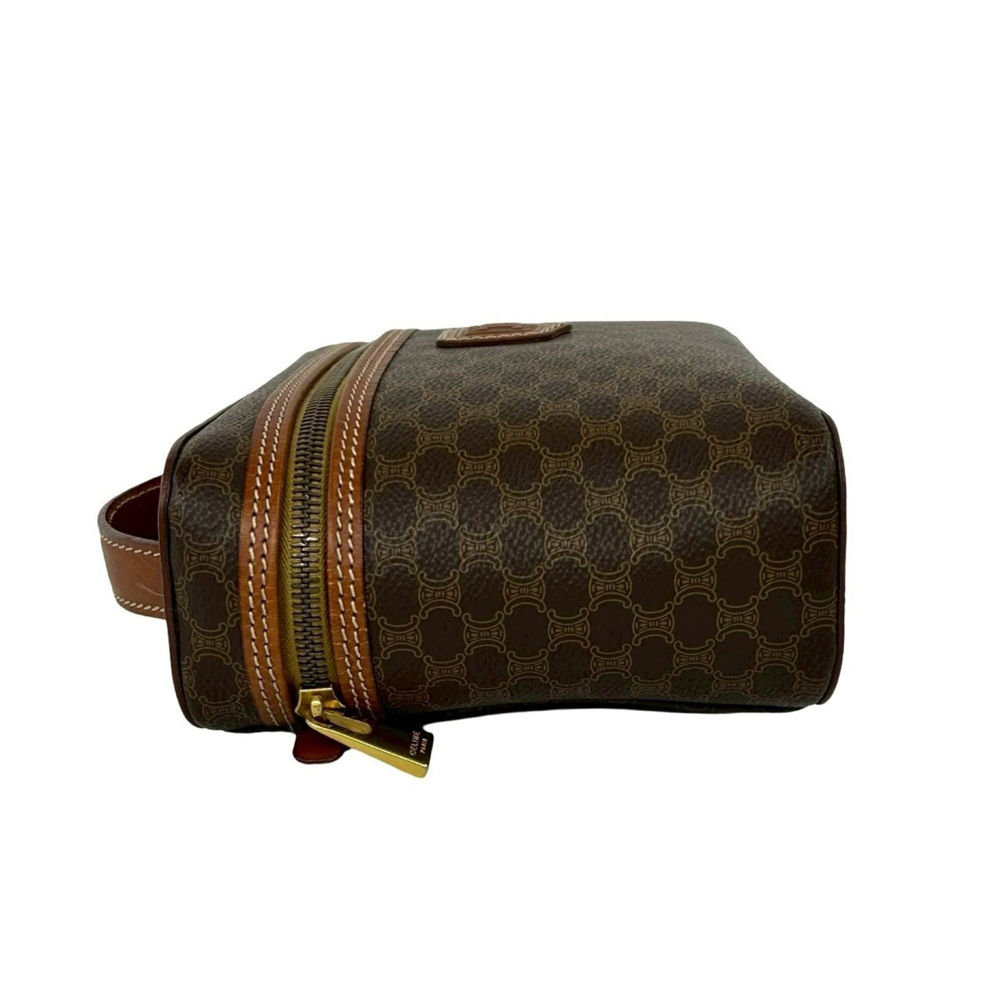 Celine CELINE Vintage Macadam Blazon Triomphe Pattern Leather Handbag Vanity Bag Brown 85094 Size ONE SIZE - 5 Thumbnail