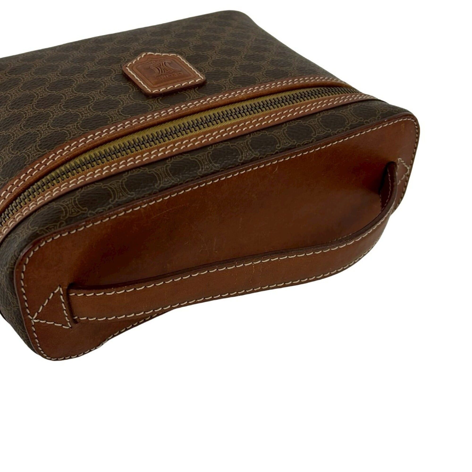 Celine CELINE Vintage Macadam Blazon Triomphe Pattern Leather Handbag Vanity Bag Brown 85094 Size ONE SIZE - 4 Thumbnail