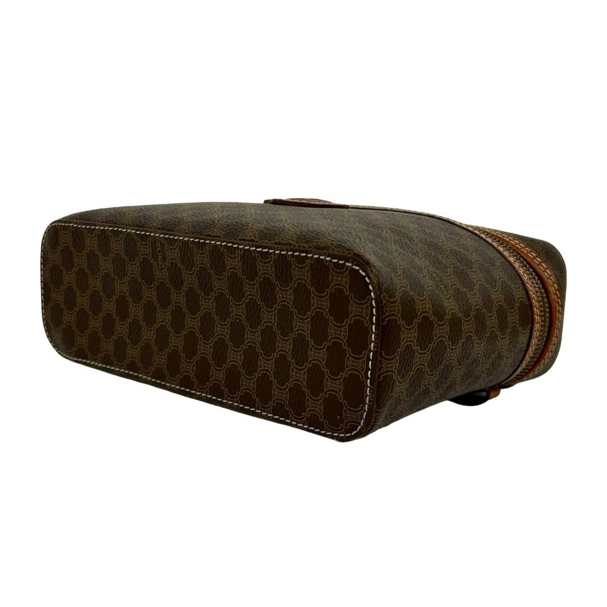 Celine CELINE Vintage Macadam Blazon Triomphe Pattern Leather Handbag Vanity Bag Brown 85094 Size ONE SIZE - 8 Thumbnail