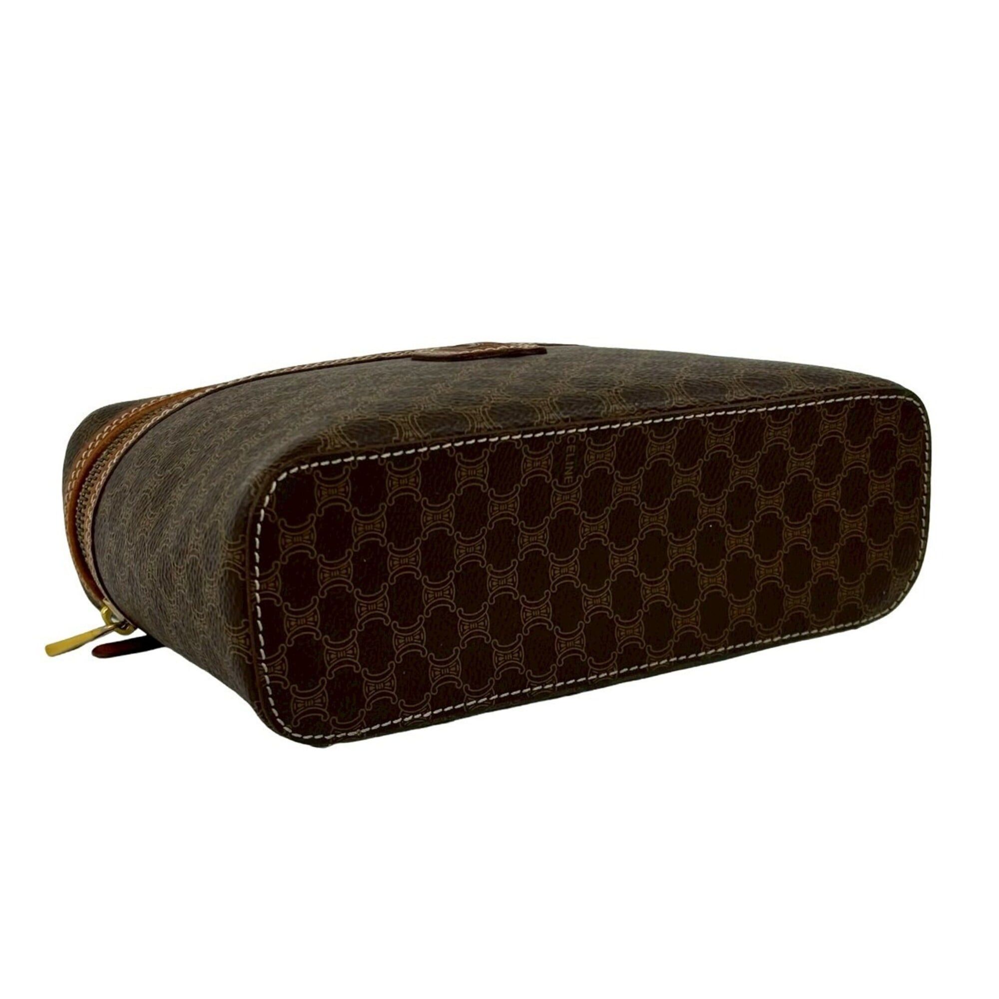 Celine CELINE Vintage Macadam Blazon Triomphe Pattern Leather Handbag Vanity Bag Brown 85094 Size ONE SIZE - 7 Thumbnail