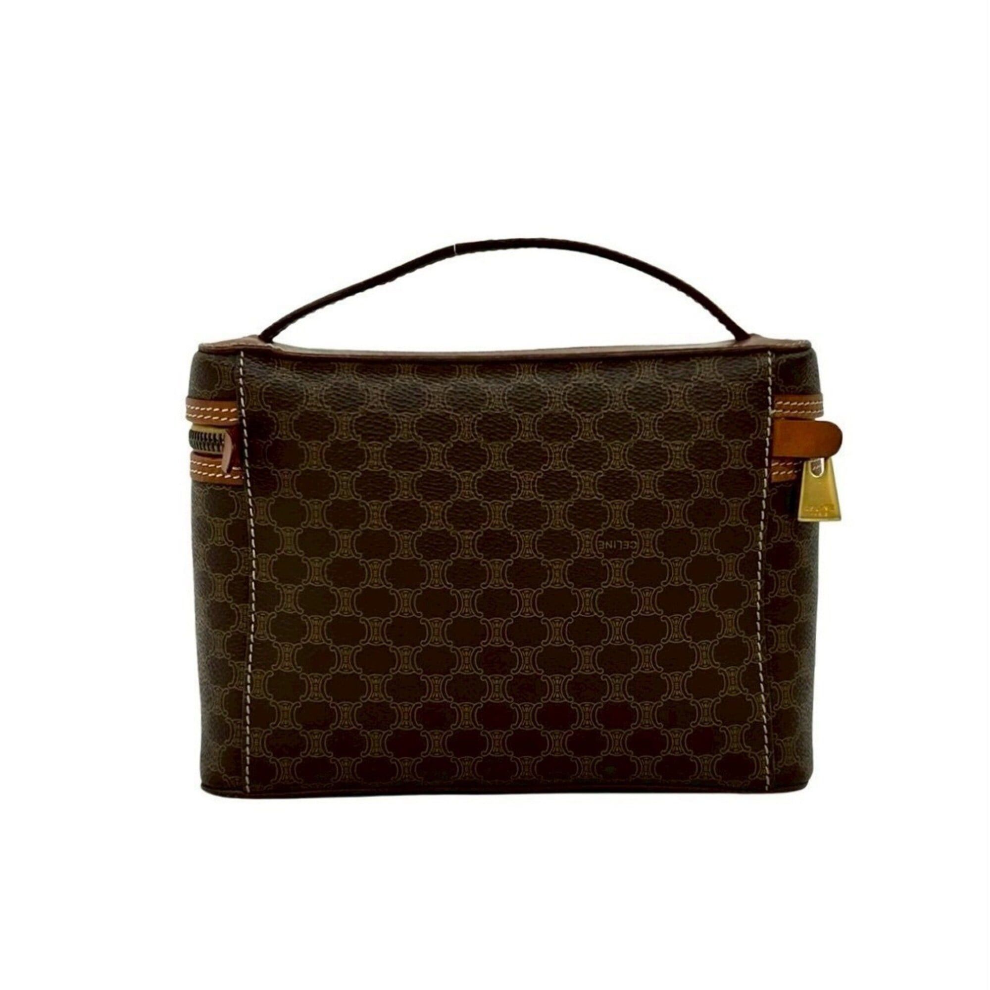 Celine CELINE Vintage Macadam Blazon Triomphe Pattern Leather Handbag Vanity Bag Brown 85094 Size ONE SIZE - 3 Thumbnail