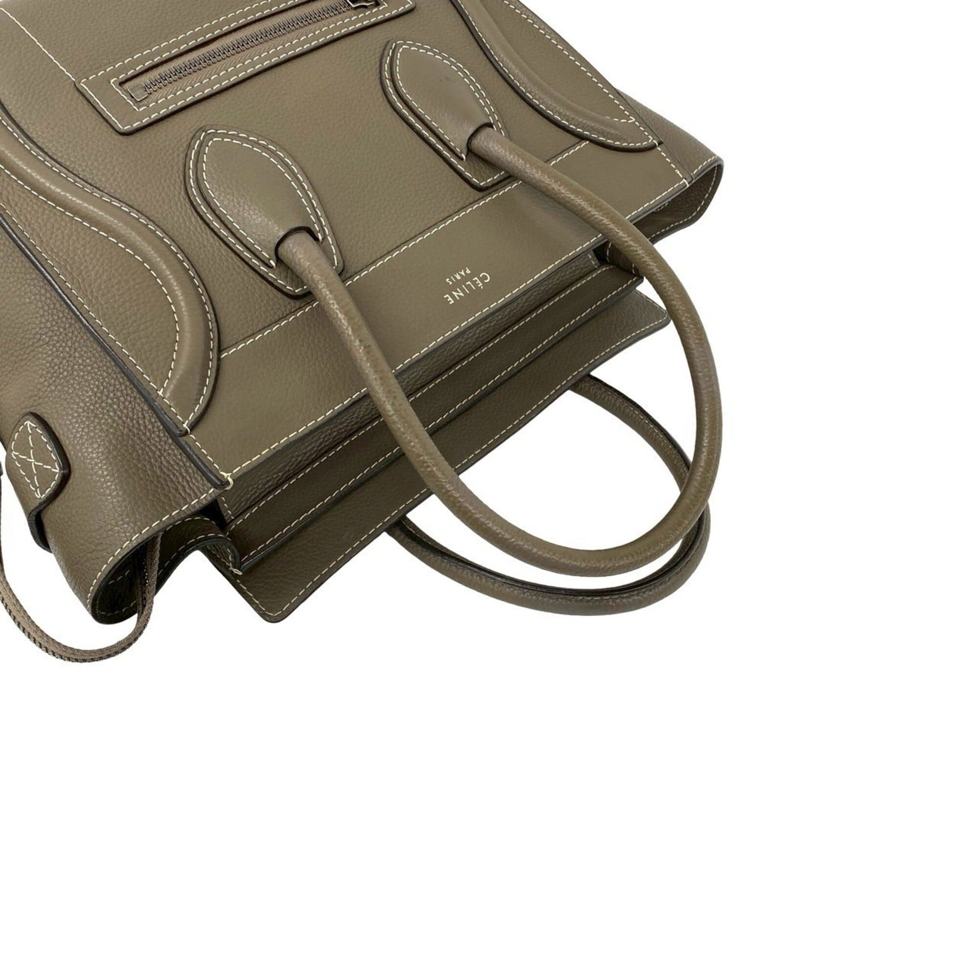 Celine CELINE Luggage Micro Shopper Leather Handbag Tote Bag Boston Beige Gray 25925 Size ONE SIZE - 4 Thumbnail