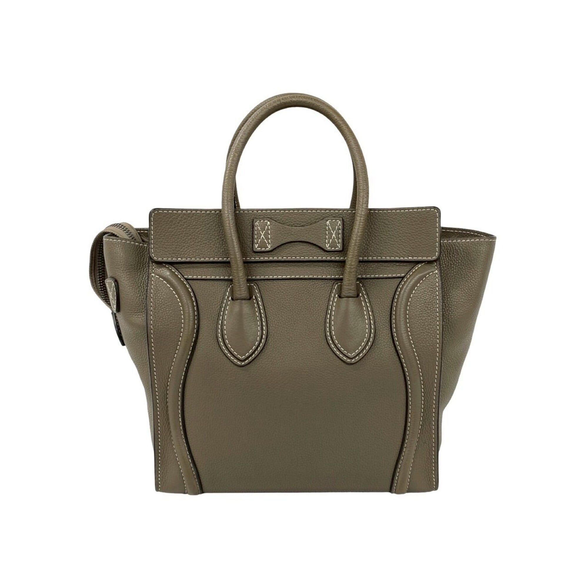 Celine CELINE Luggage Micro Shopper Leather Handbag Tote Bag Boston Beige Gray 25925 Size ONE SIZE - 3 Thumbnail