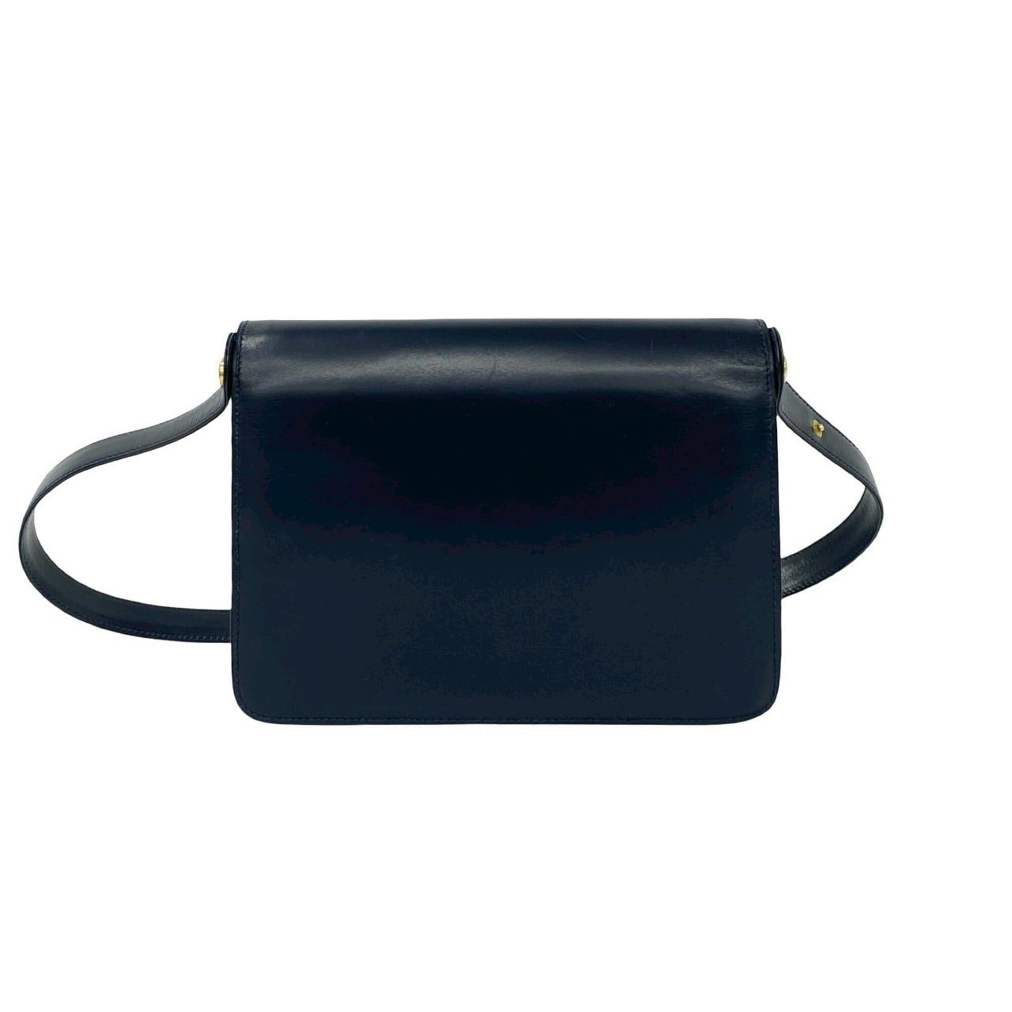 Gucci GUCCI Vintage Sherry Line Leather Semi-One Shoulder Bag with Horsebit Hardware, Navy, 20473 Size ONE SIZE - 3 Thumbnail