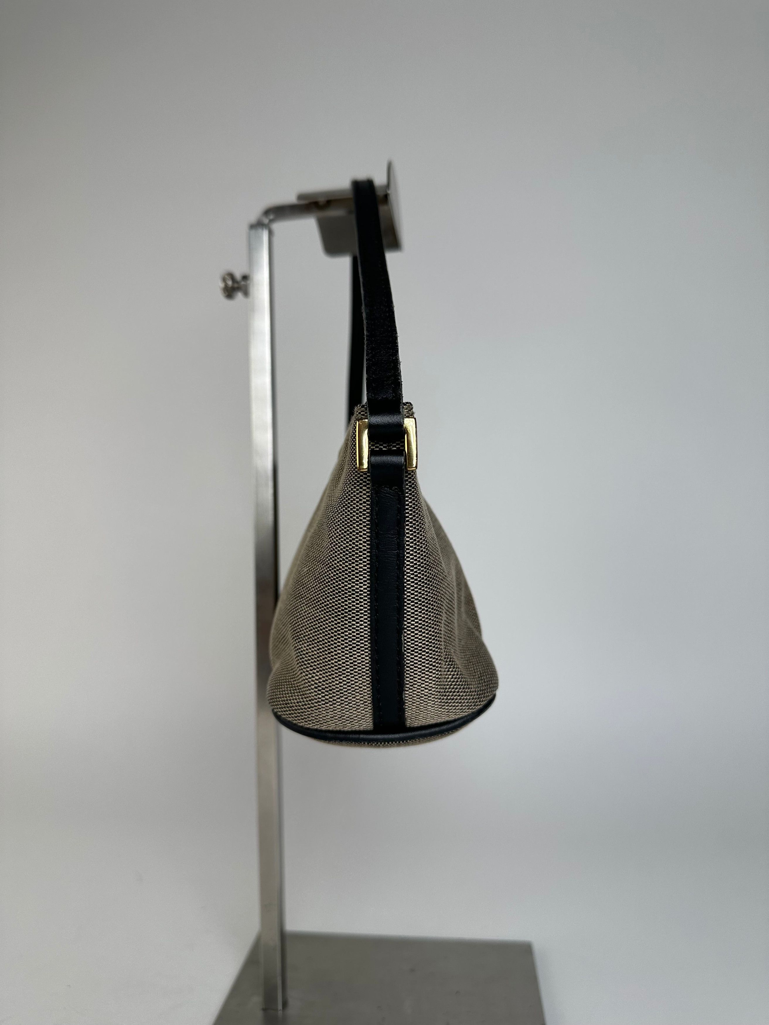 Gucci Vintage Leather / Canvas Mini Handbag Grey Black Size ONE SIZE - 5 Thumbnail