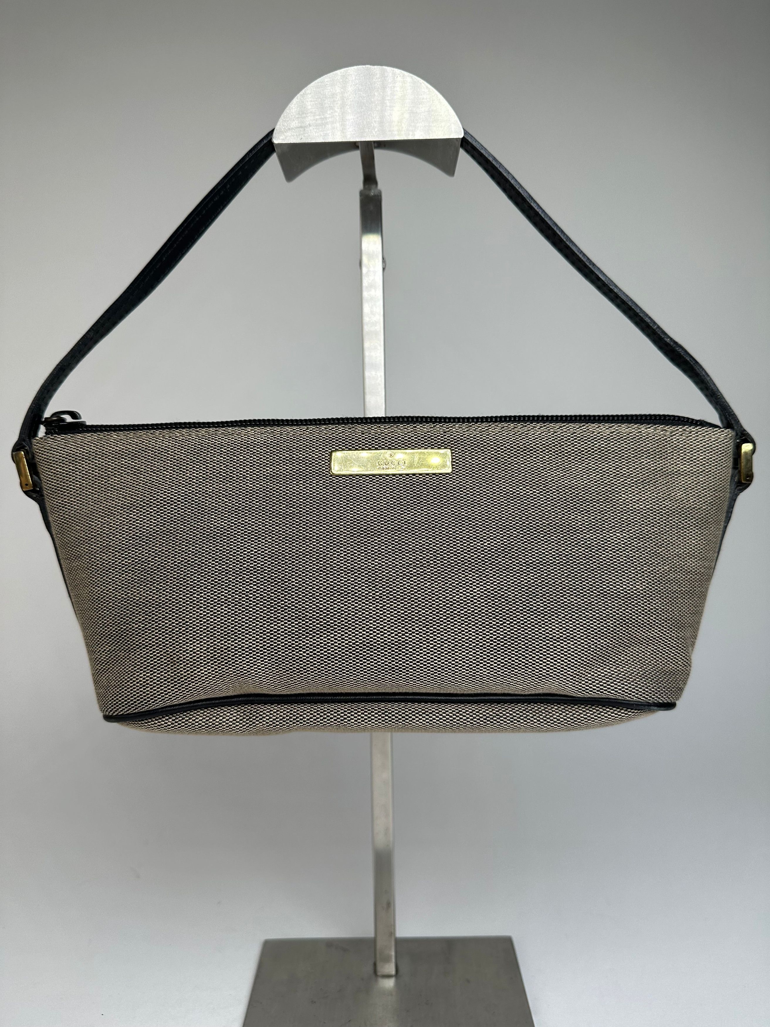 Gucci Vintage Leather / Canvas Mini Handbag Grey Black Size ONE SIZE - 13 Thumbnail