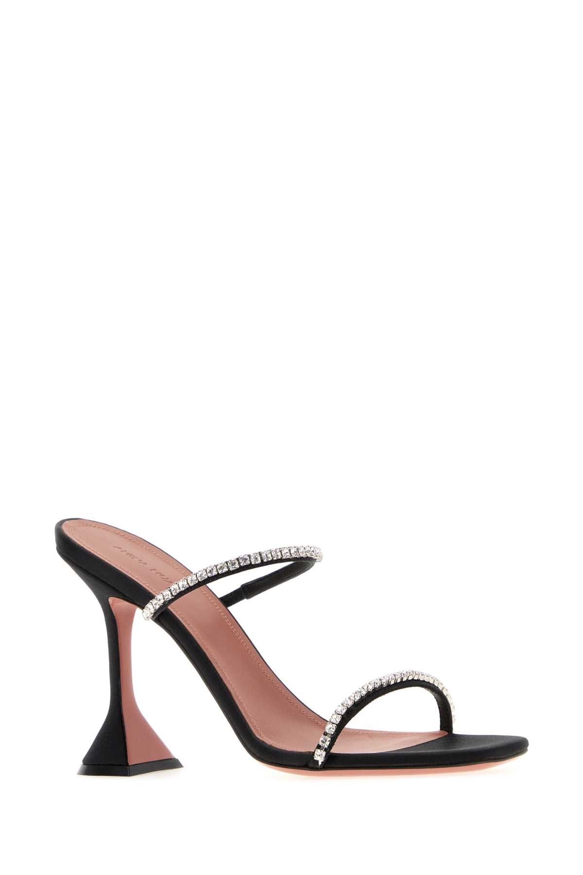 Amina Muaddi Black Satin Gilda Mules Size US 8 / IT 38 - 2 Thumbnail